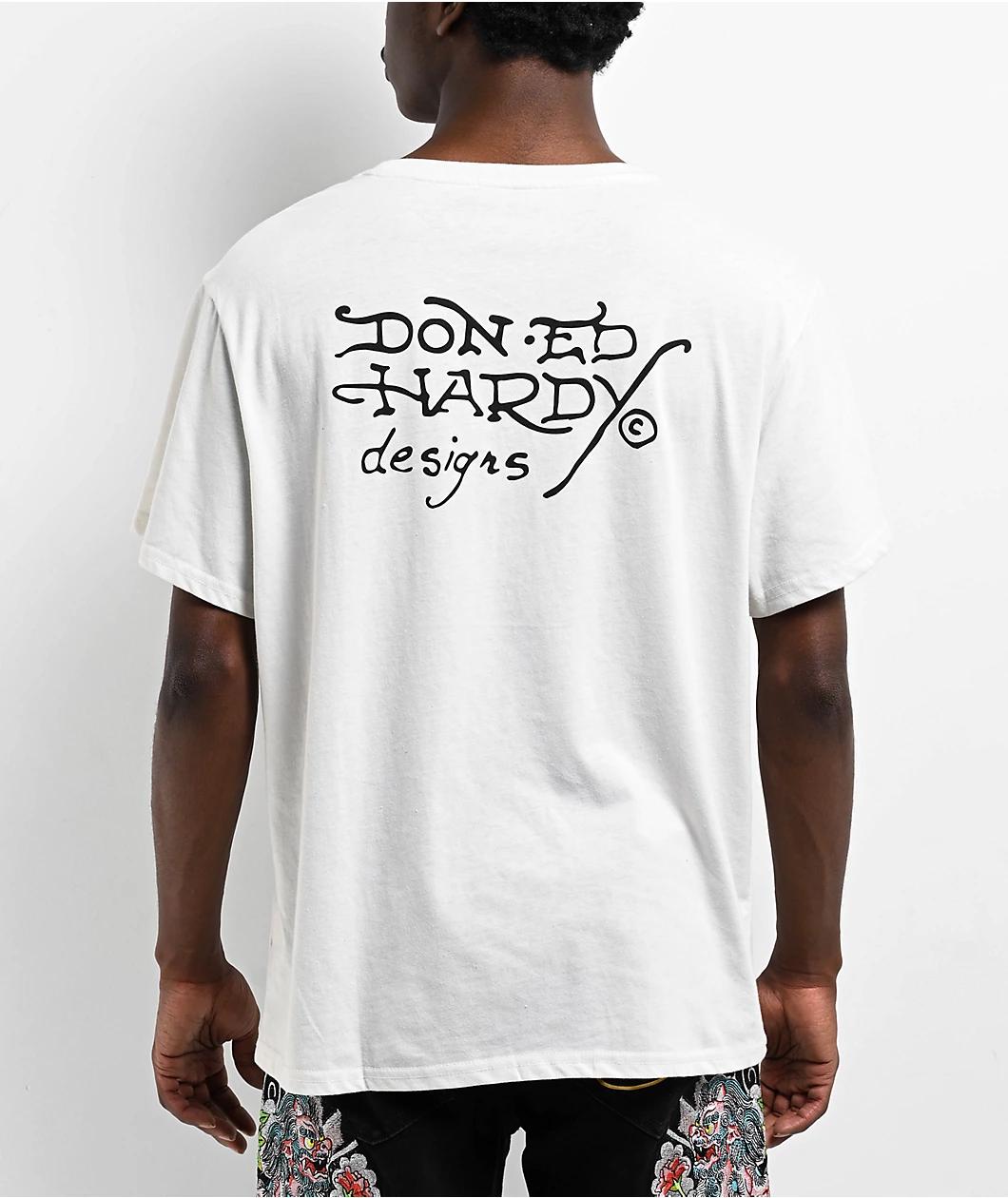 Ed Hardy Battle Skull White T-Shirt Product Image