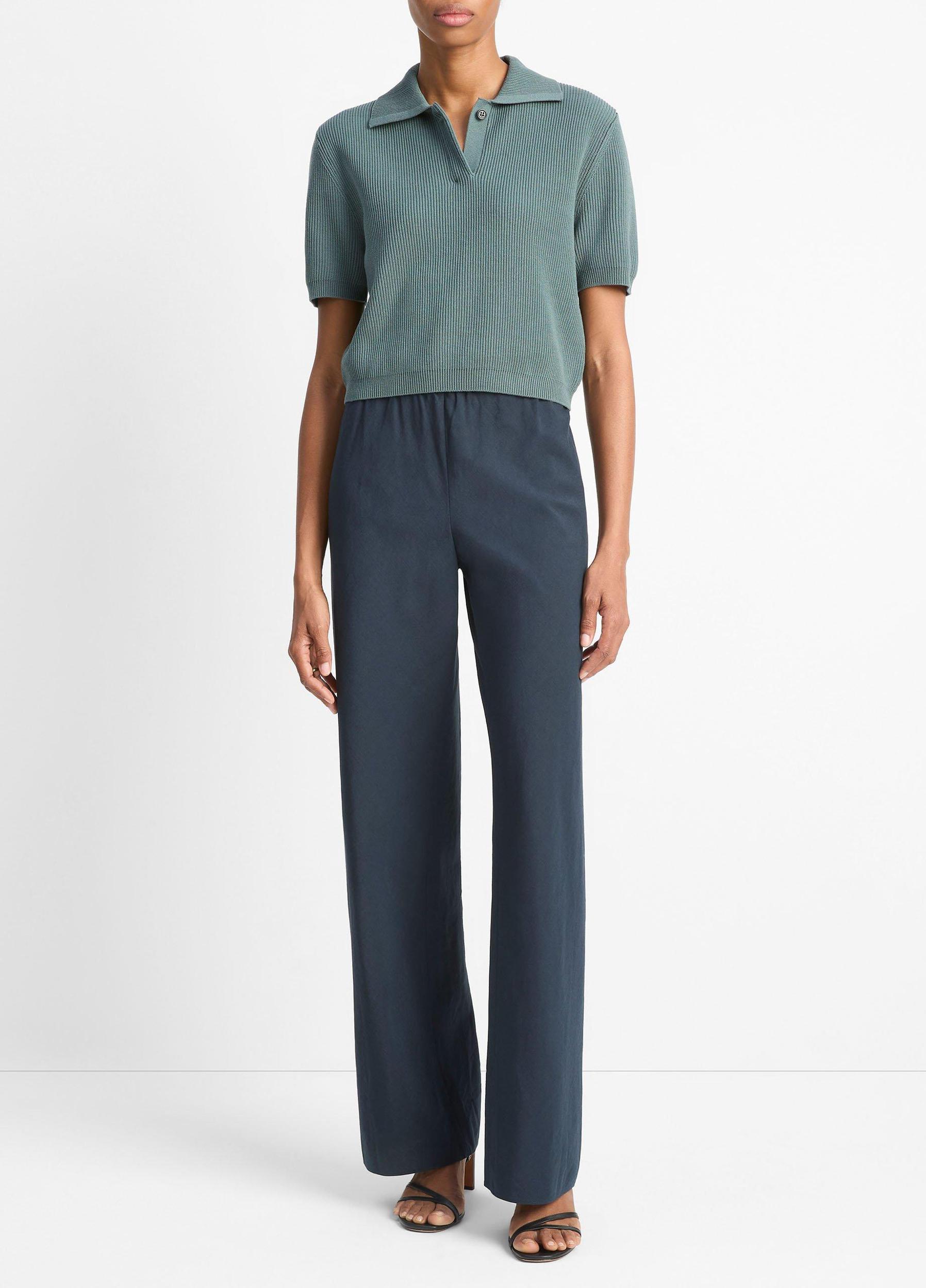 Ribbed Silk-Cotton Polo Sweater Product Image