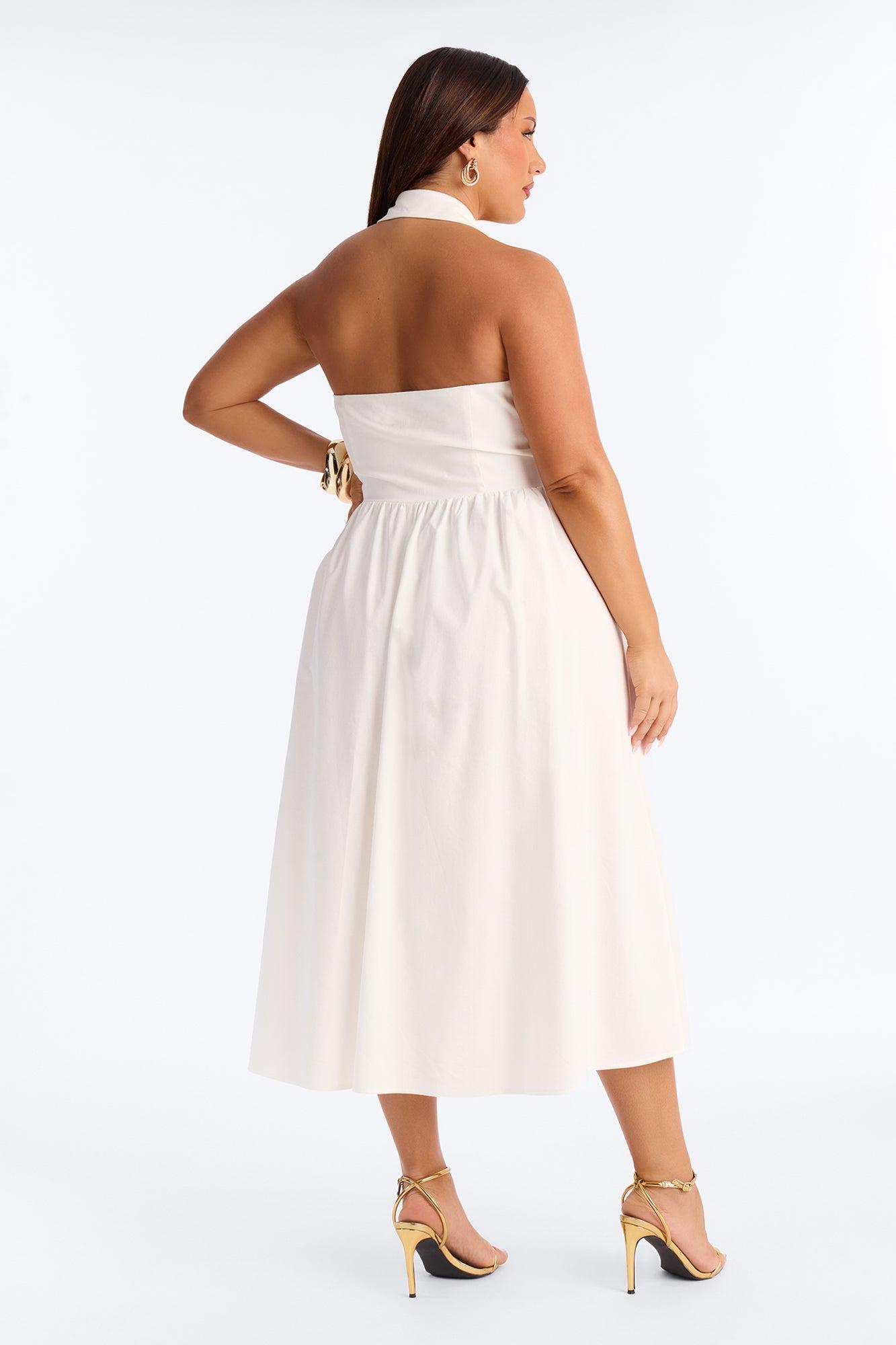 Giselle Collar Halter Midi Dress - White Female Product Image