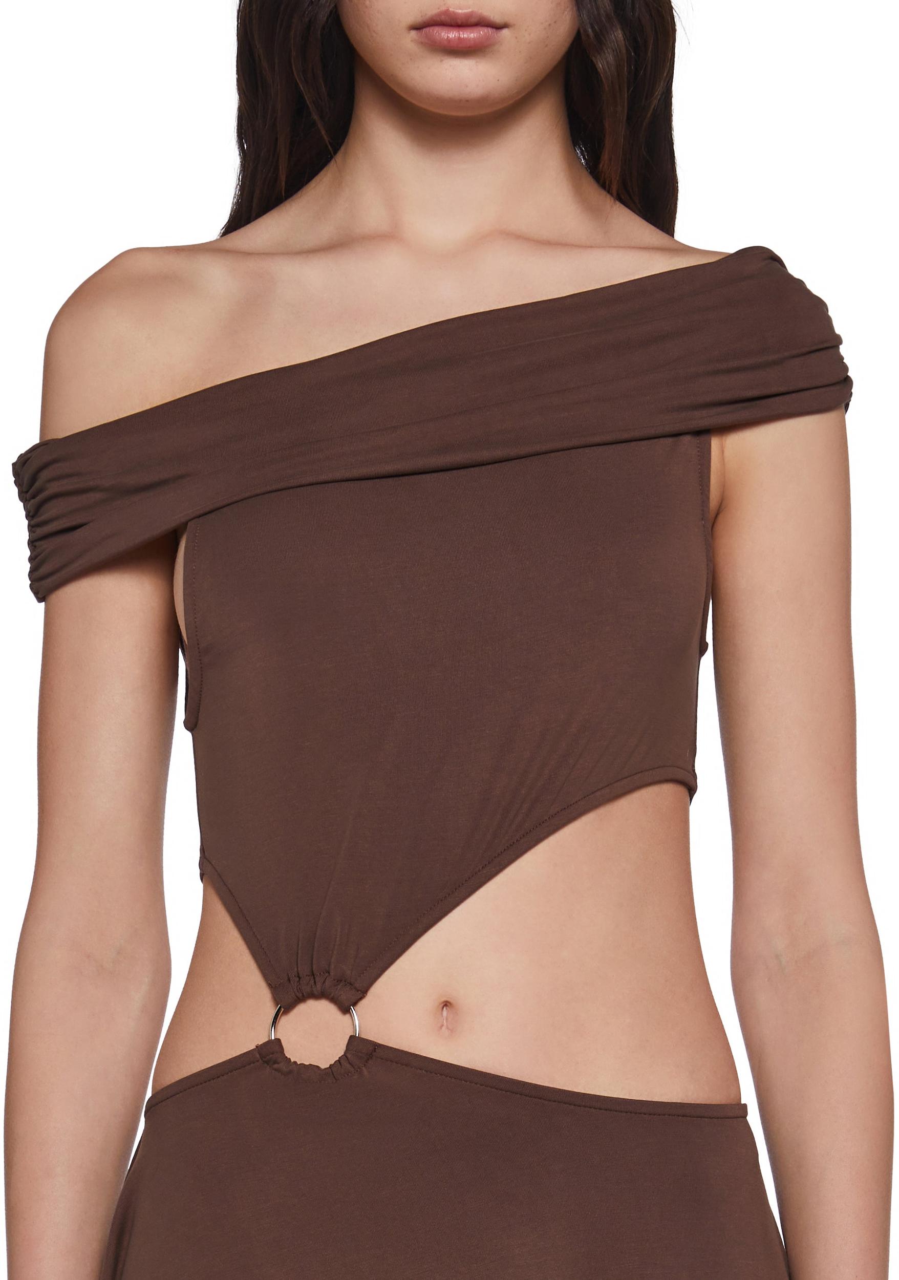 Womens Cut Out Off Shoulder Dress - Brown Product Image