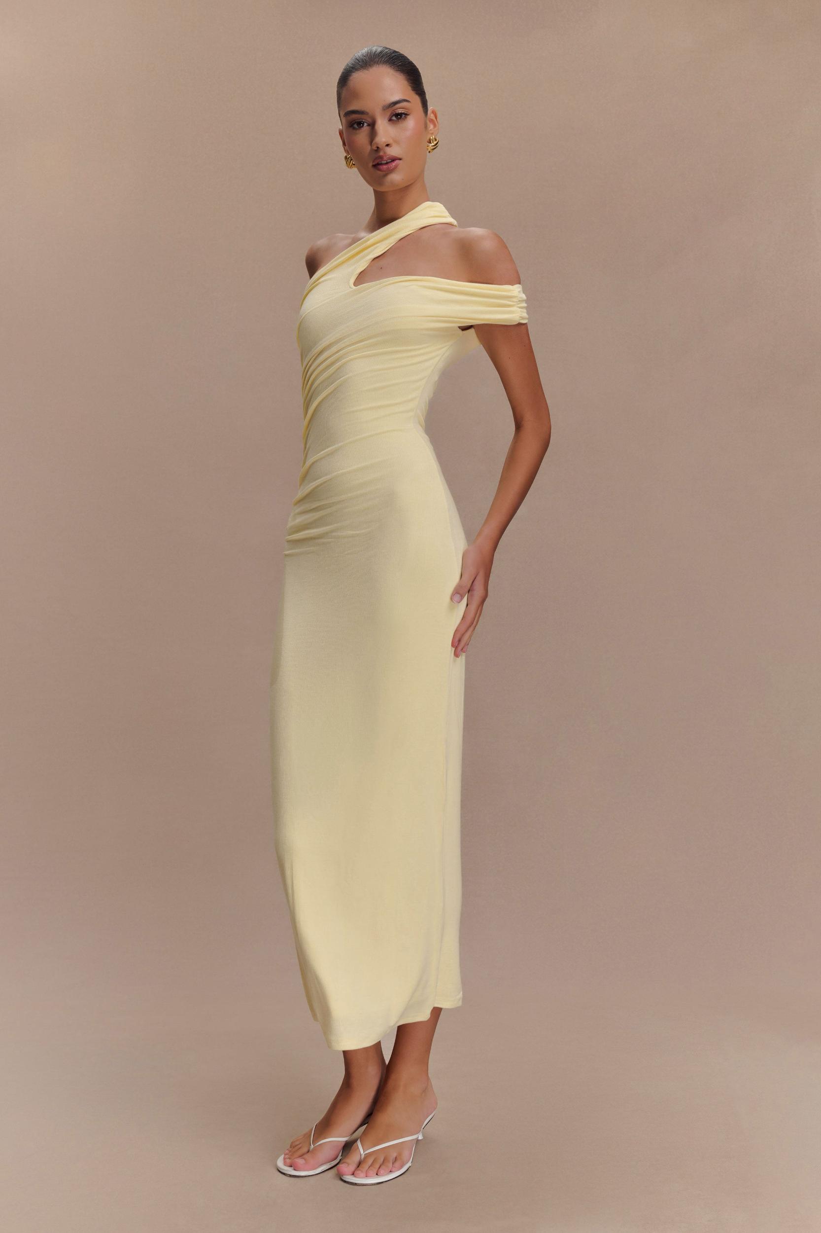 Anastasia One Shoulder Modal Midi Dress - Pale Lemon Product Image