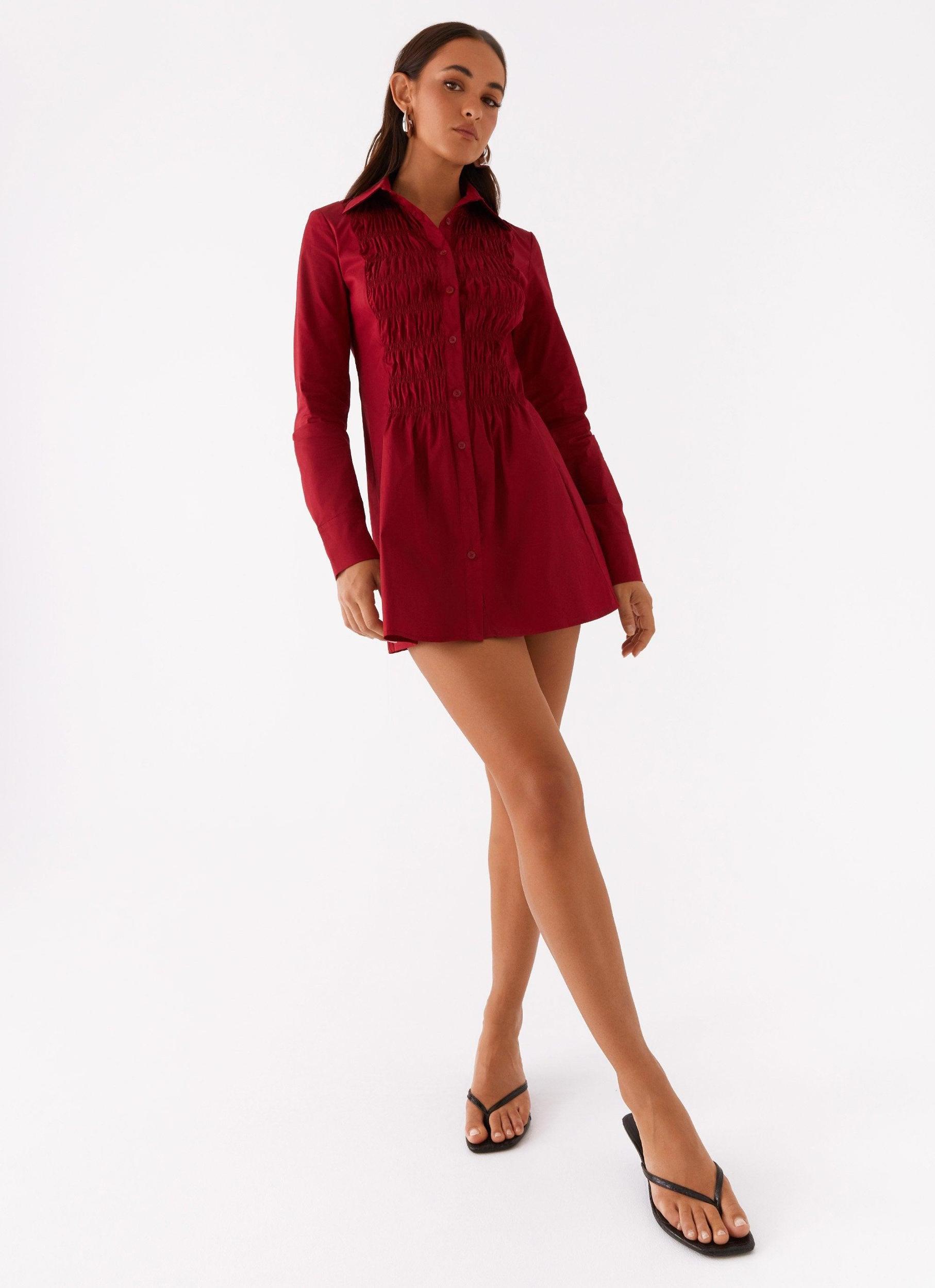 Tessie Shirred Shirt Dress - Rhubarb Product Image