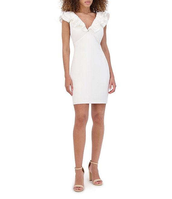 SIENA Ruffle Double V Neck Crepe Sheath Dress Product Image