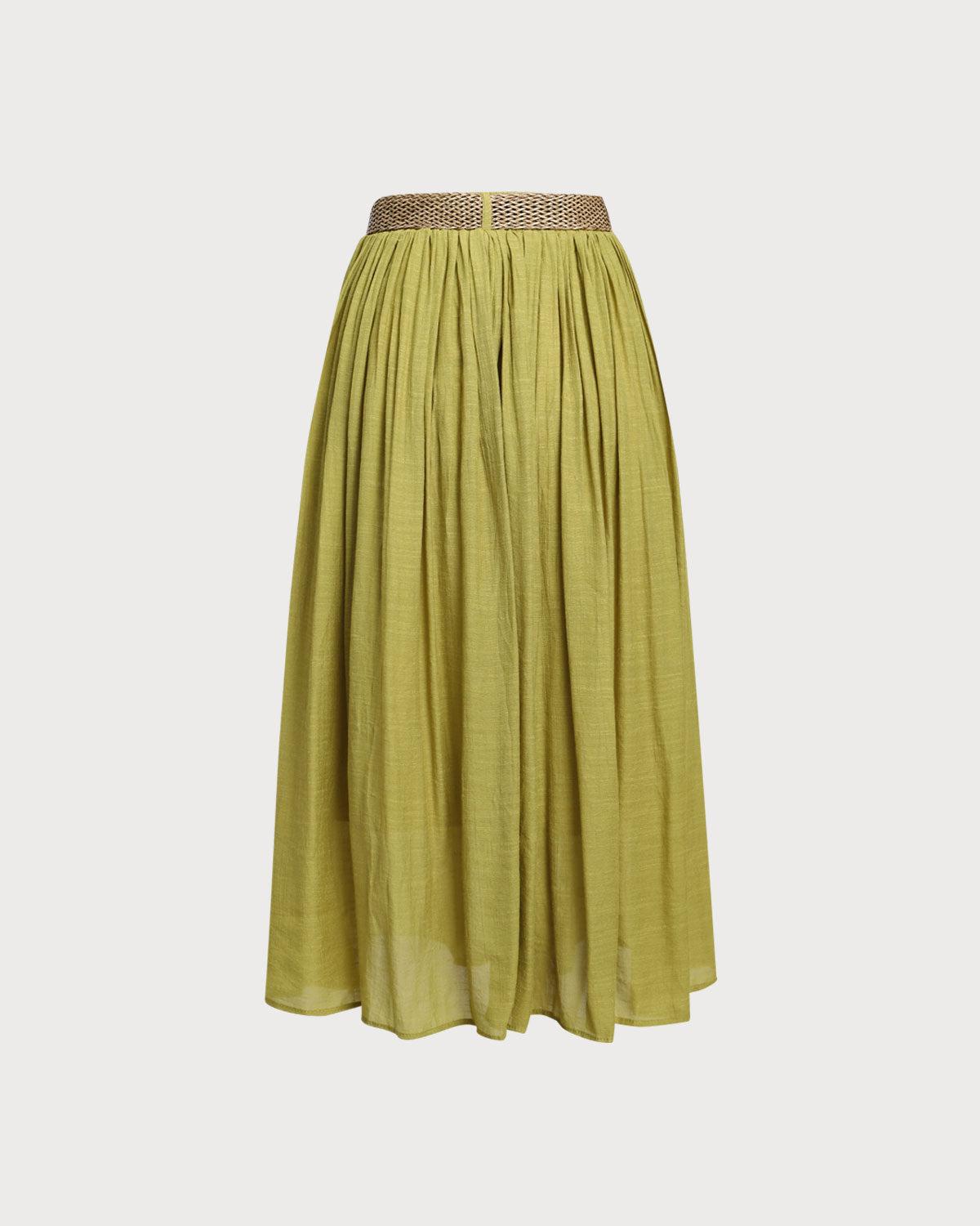 Green Belt Flowy Midi Skirt Product Image