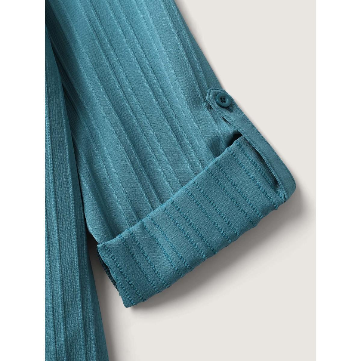 Plus Size Cerulean Textured Pleated Back Split Neck Blouse Women Leisure Extra Long Sleeve Flat collar with V-notch Casual Blouses BloomChic 18-20/2X Product Image