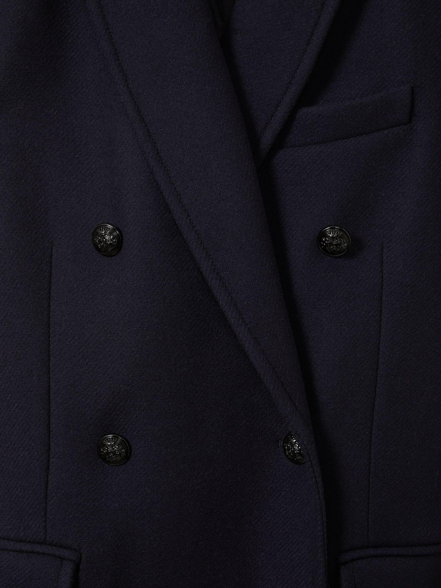 Wool-blend Twill Double-Breasted Coat in Navy Product Image