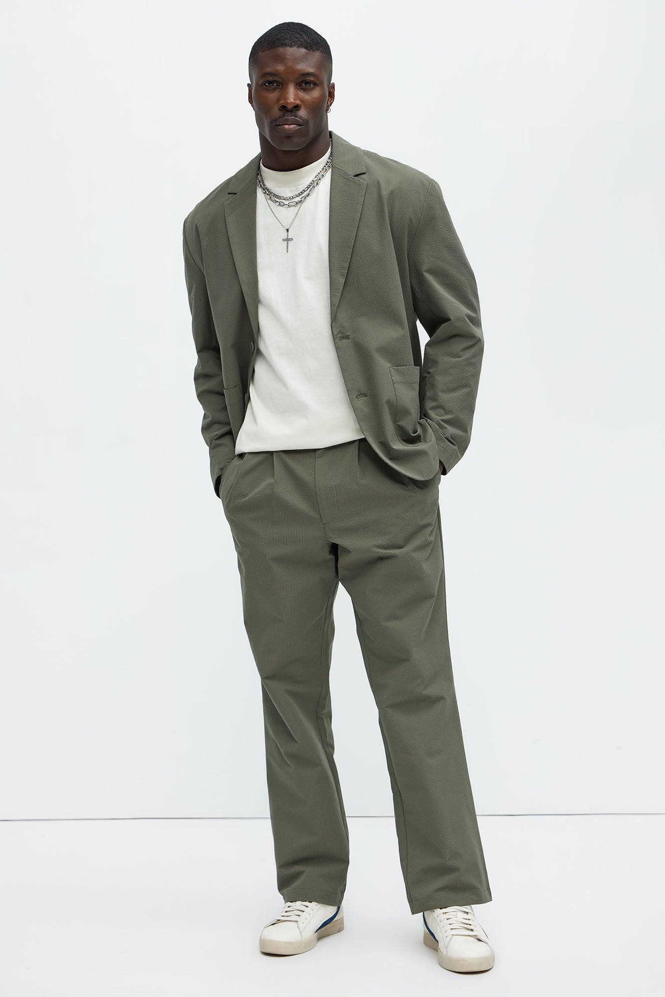 Seersucker Casual Blazer - Olive Product Image