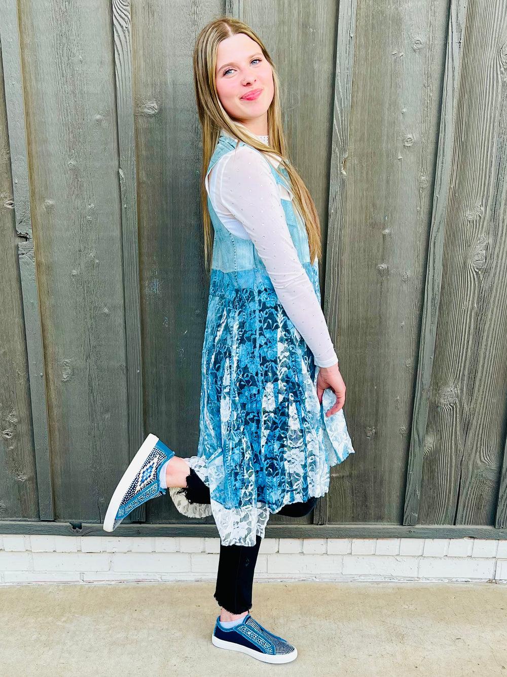 Denim Lace Layered Vest Cardigan* Product Image