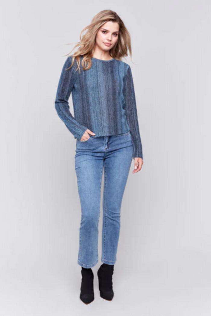 Sheer Space Dye Yarn Crew Neck Sweater Product Image