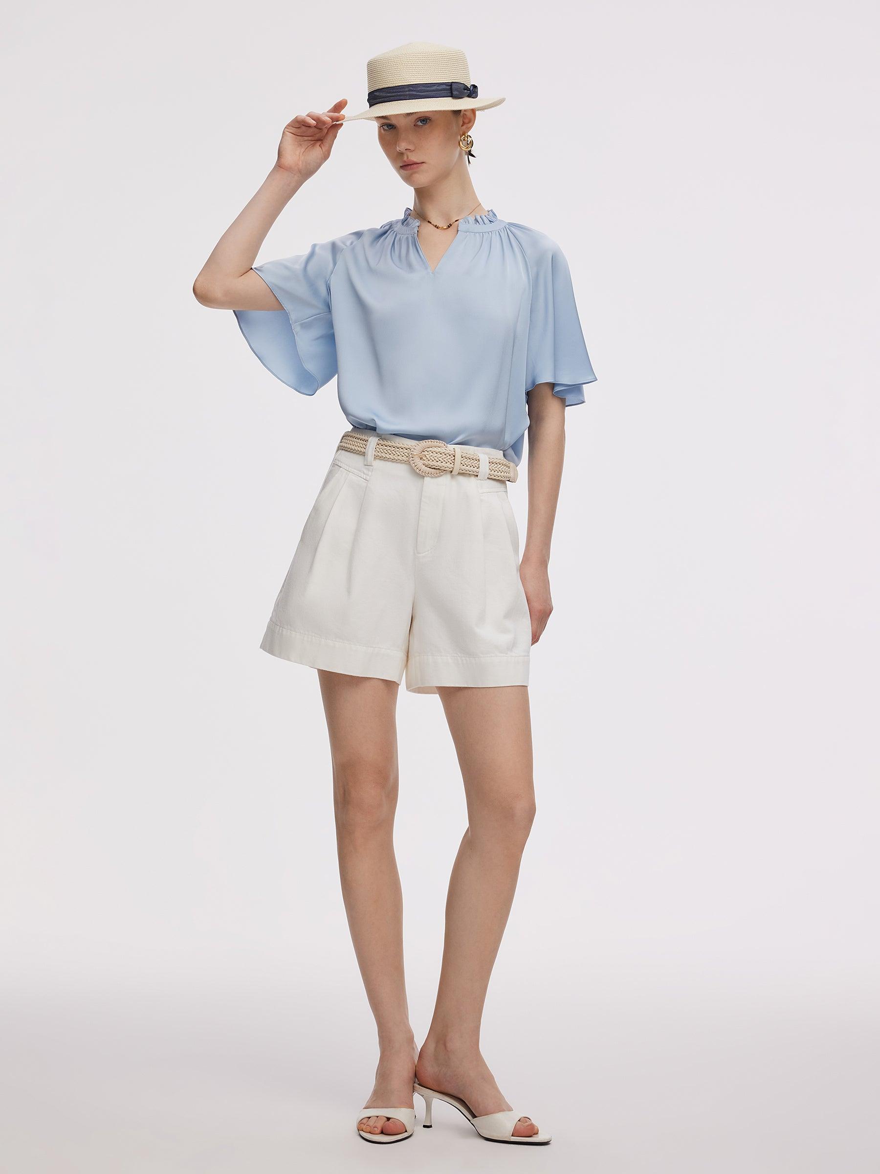 22MM Mulberry Silk Women Ruffle Sleeve Blouse Product Image