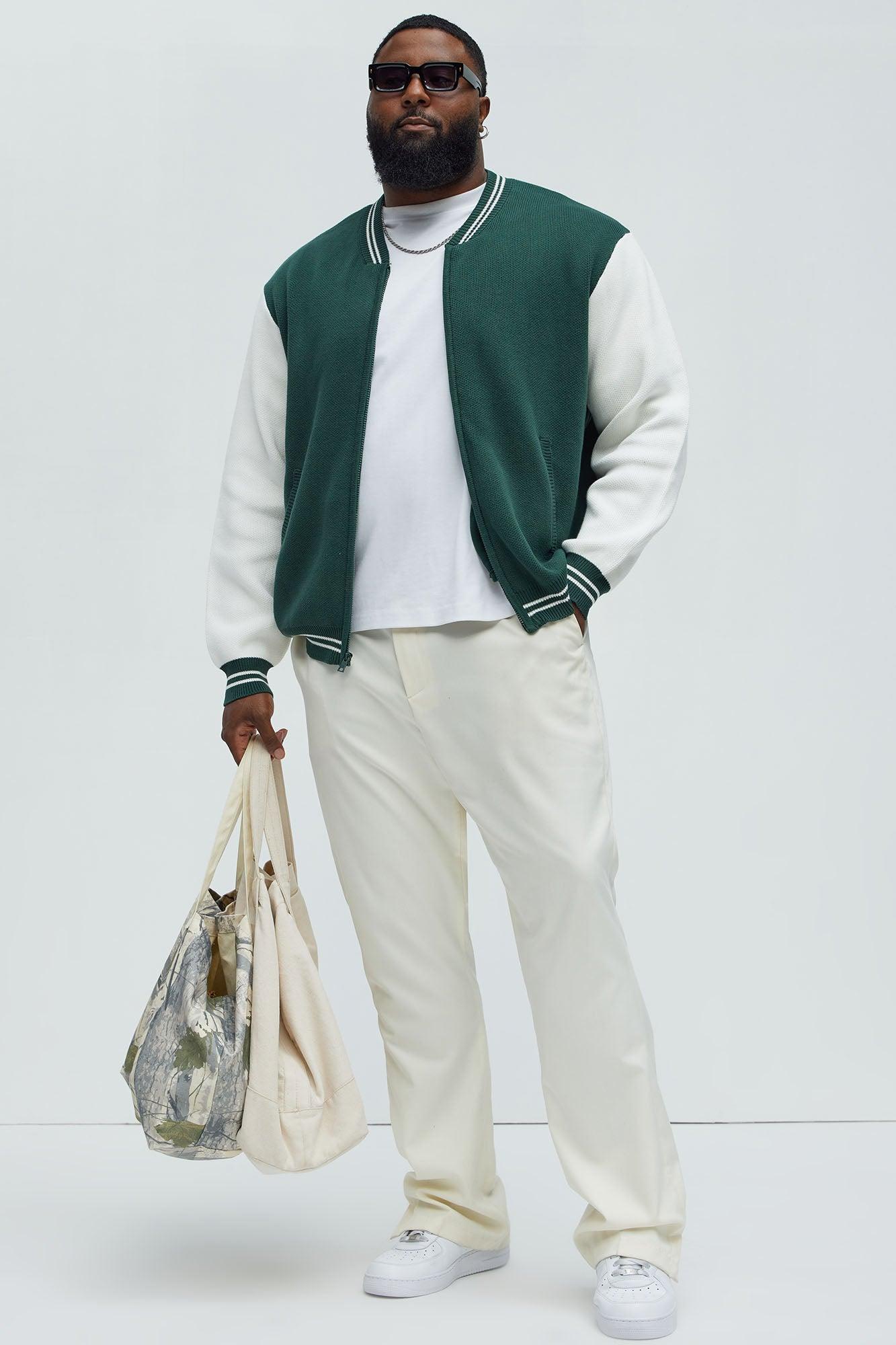 Caspian Knitted Varsity Jacket - Green/combo Product Image