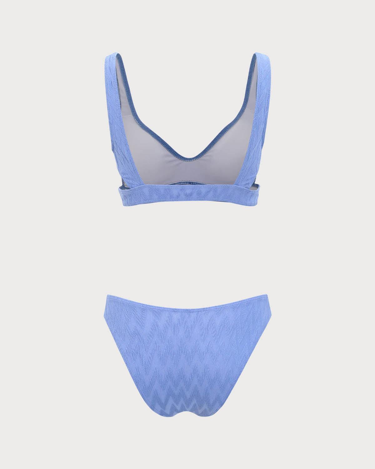 Blue Textured Scoop Neck Bikini Set Product Image