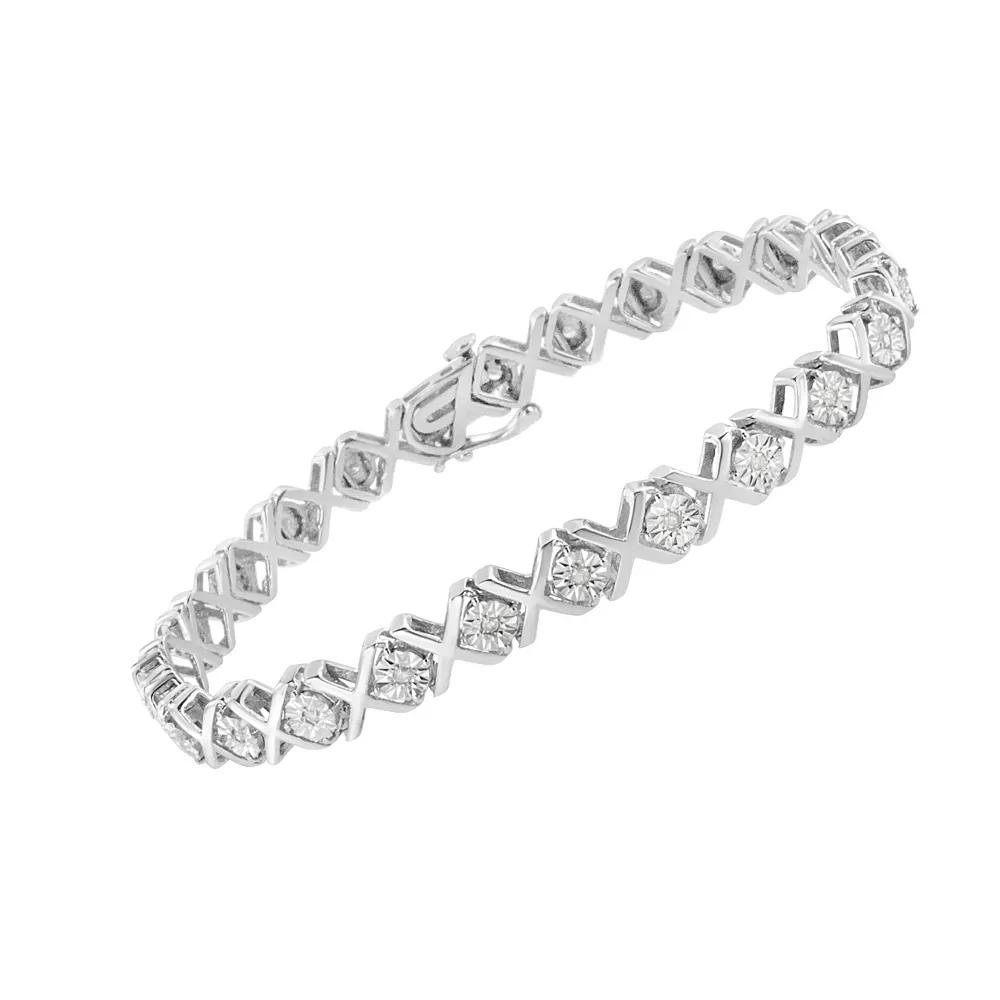 Haus of Brilliance Sterling Silver 1/4 Carat T.W. Diamond Miracle-Set "X" Link Bracelet, Women's,  Product Image