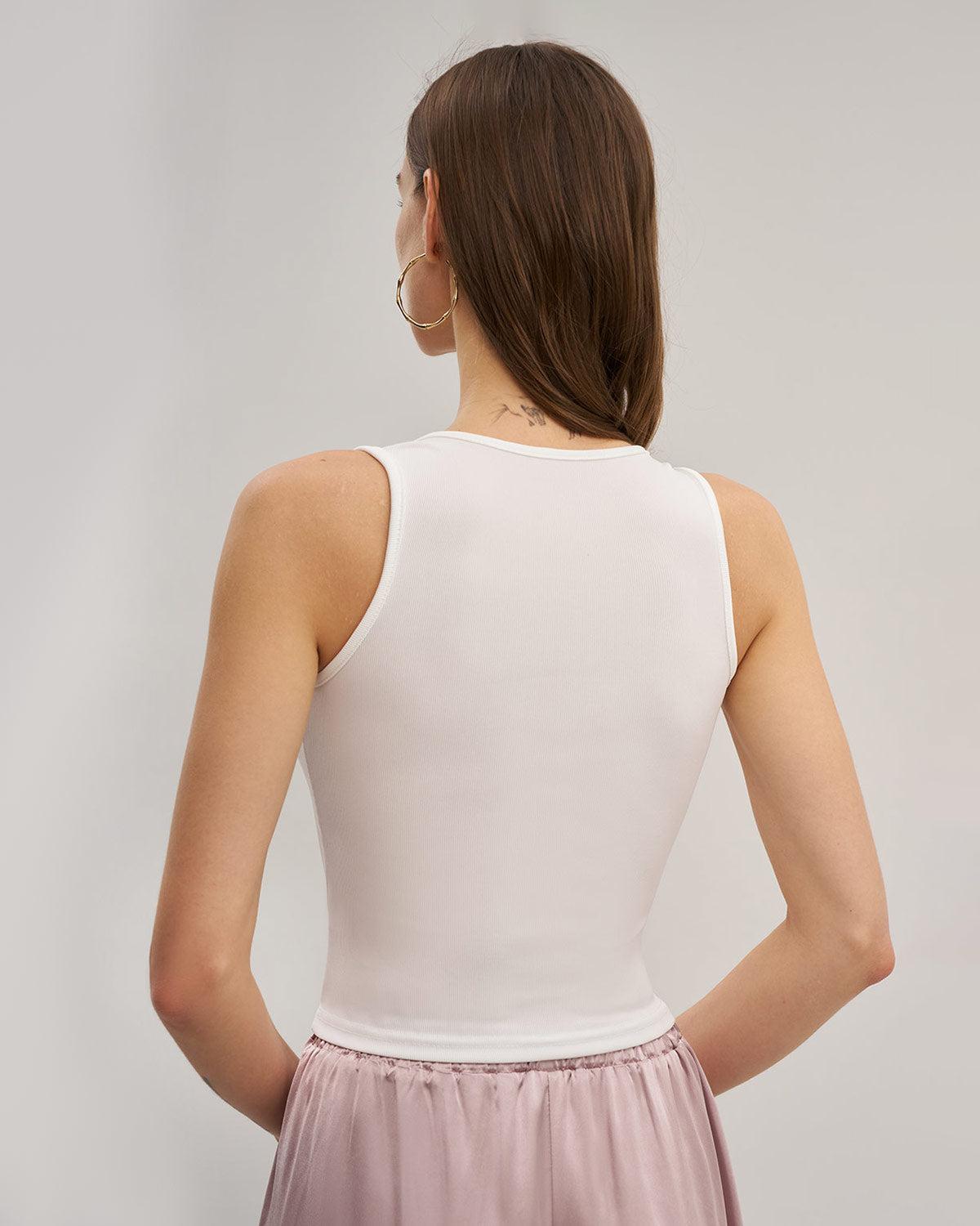 White Ribbed Knit Tank Top Product Image