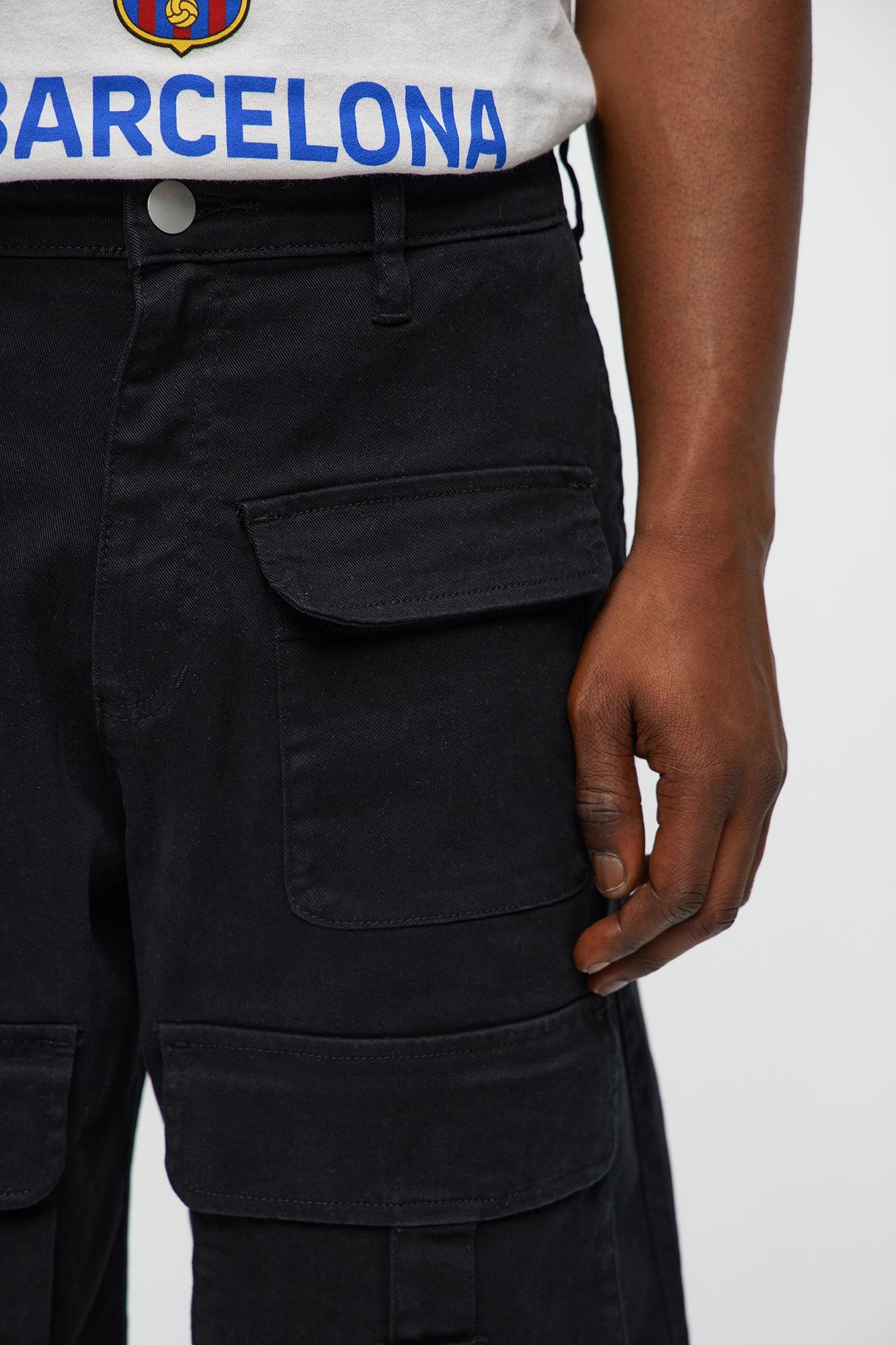 Baggy Oversized Pocket Cargo Shorts - Black Male Product Image