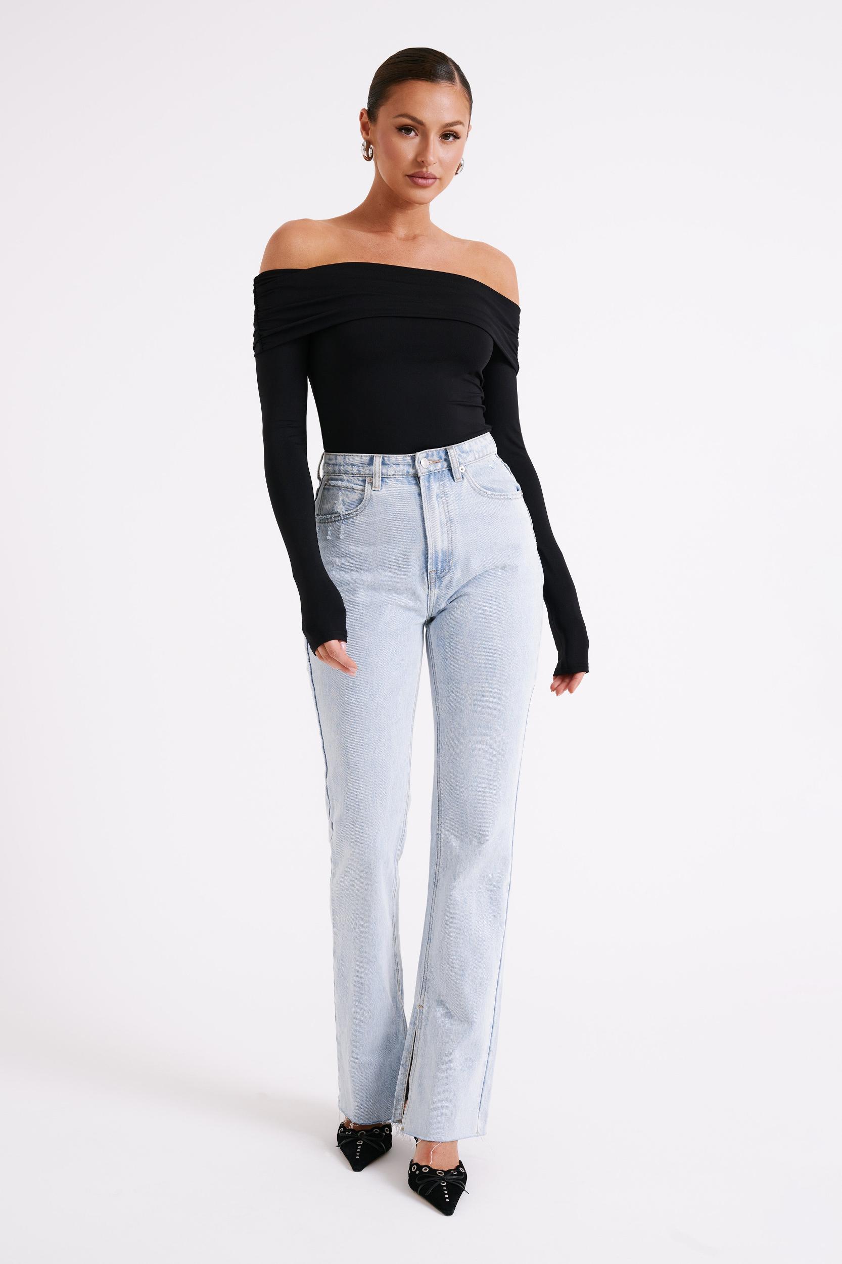 Lucinda Recycled Nylon Off Shoulder Top - Black Product Image
