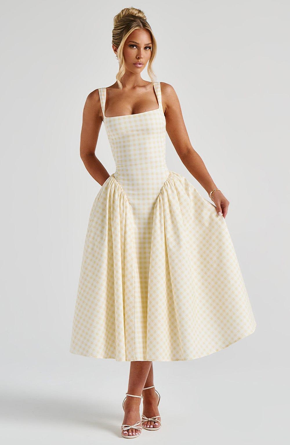 Sherrie Midi Dress - Lemon Gingham Product Image
