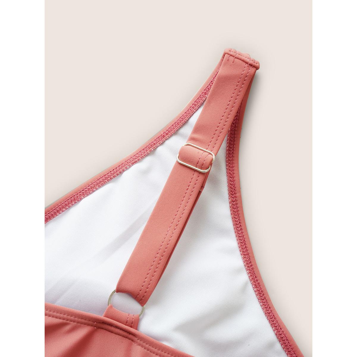 Plus Size Plain Ties Gathered Slit Front Swim Top Women's Swimwear Salmon Beach Tie knot High stretch Bodycon V-neck Curve Swim Tops BloomChic 18-20/2X Product Image