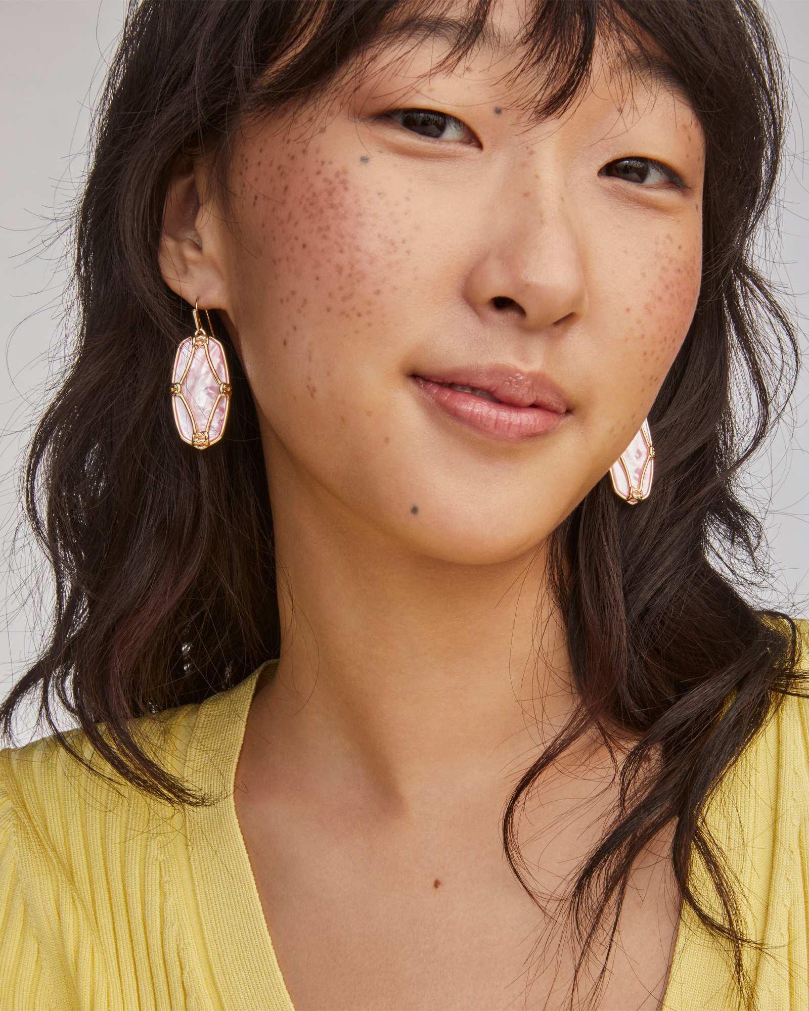 Elle Lattice Frame Gold Drop Earrings Product Image