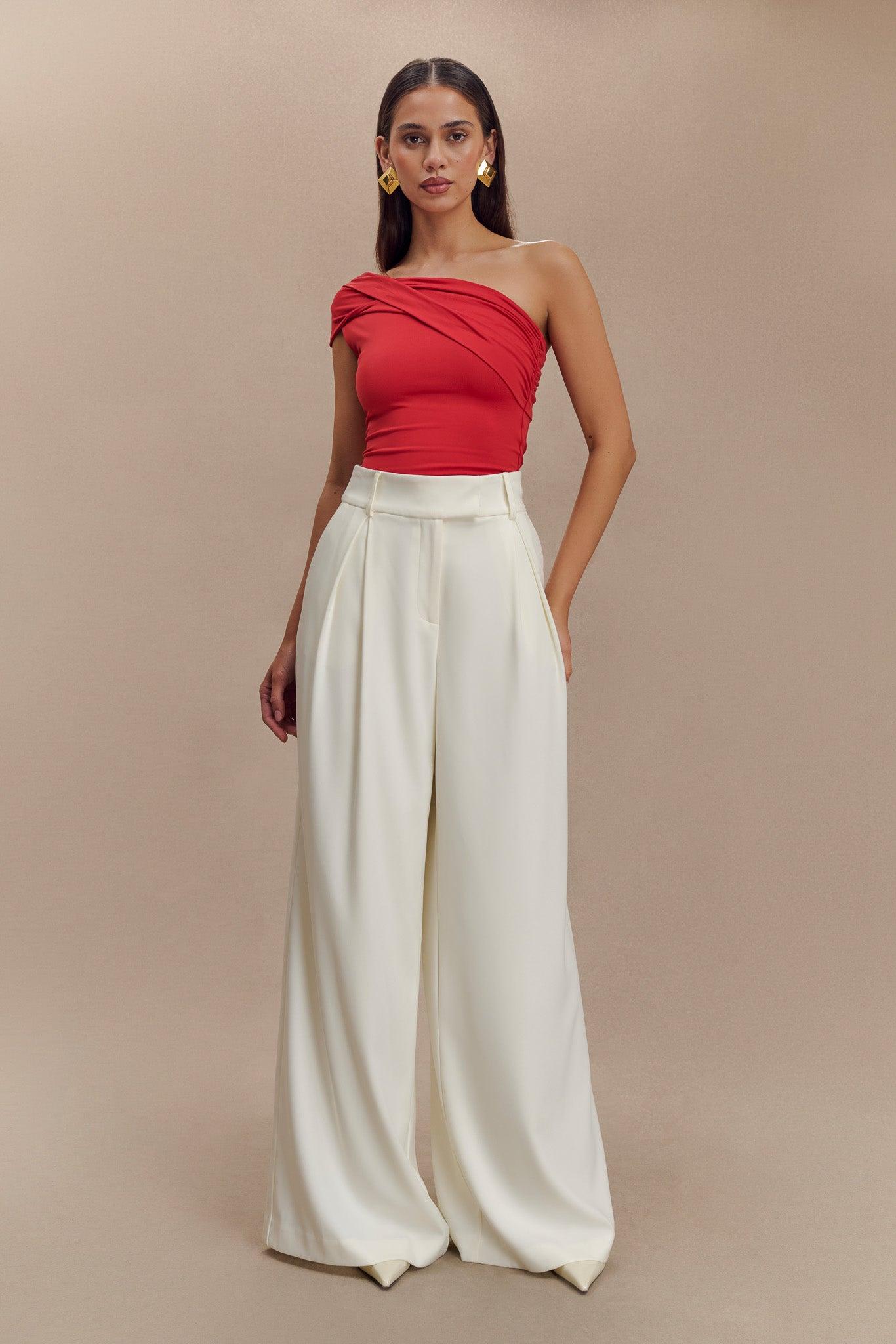 Jacqueline Pleated Wide Leg Pants - Ivory Product Image