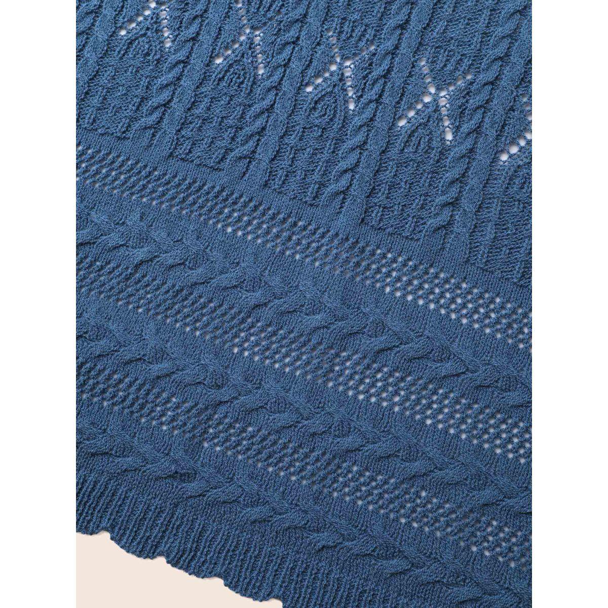 Plus Size Solid Scalloped Trim Cable Knit Cardigan Aegean Women Casual Loose Long Sleeve Everyday Cardigans BloomChic 26/4X Product Image