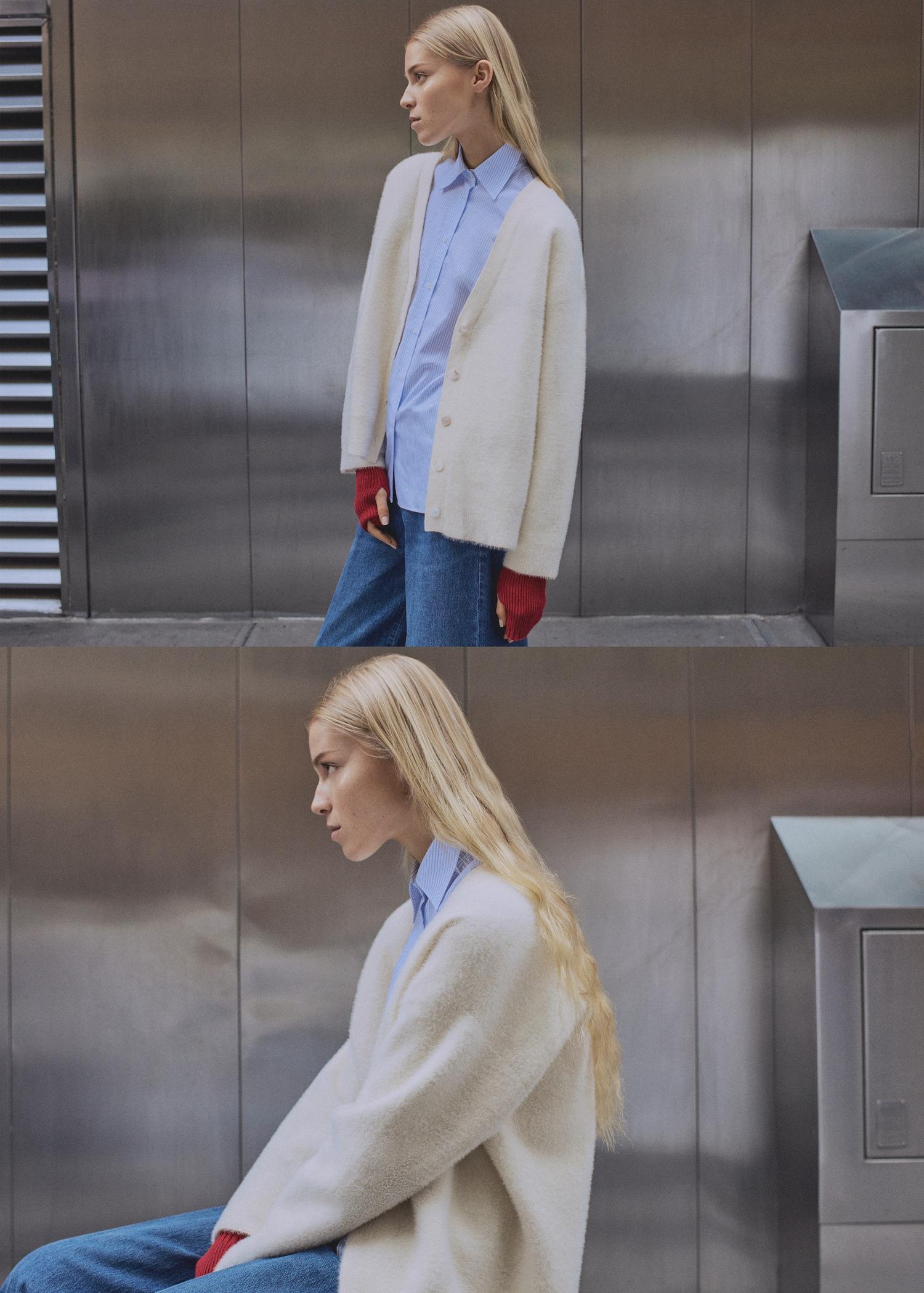 Fur-effect knitted cardigan - Women | MANGO USA Product Image