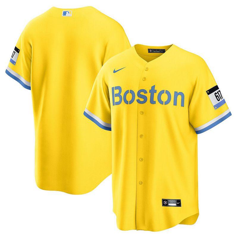 Men's Nike Gold/Light Blue Boston Red Sox City Connect Replica Jersey, Size: Large Product Image