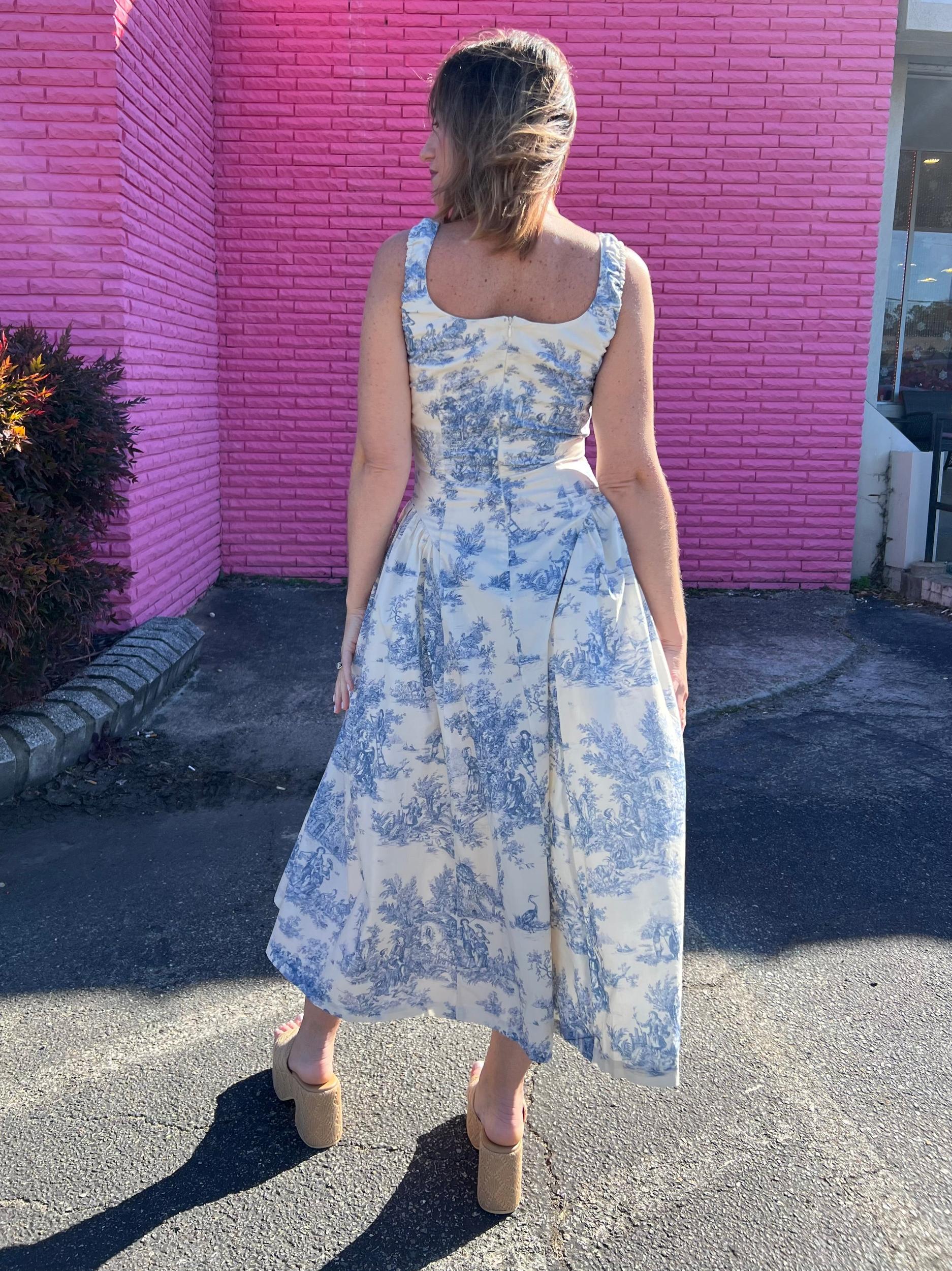 French Cottage Toile Print Midi Dress Product Image