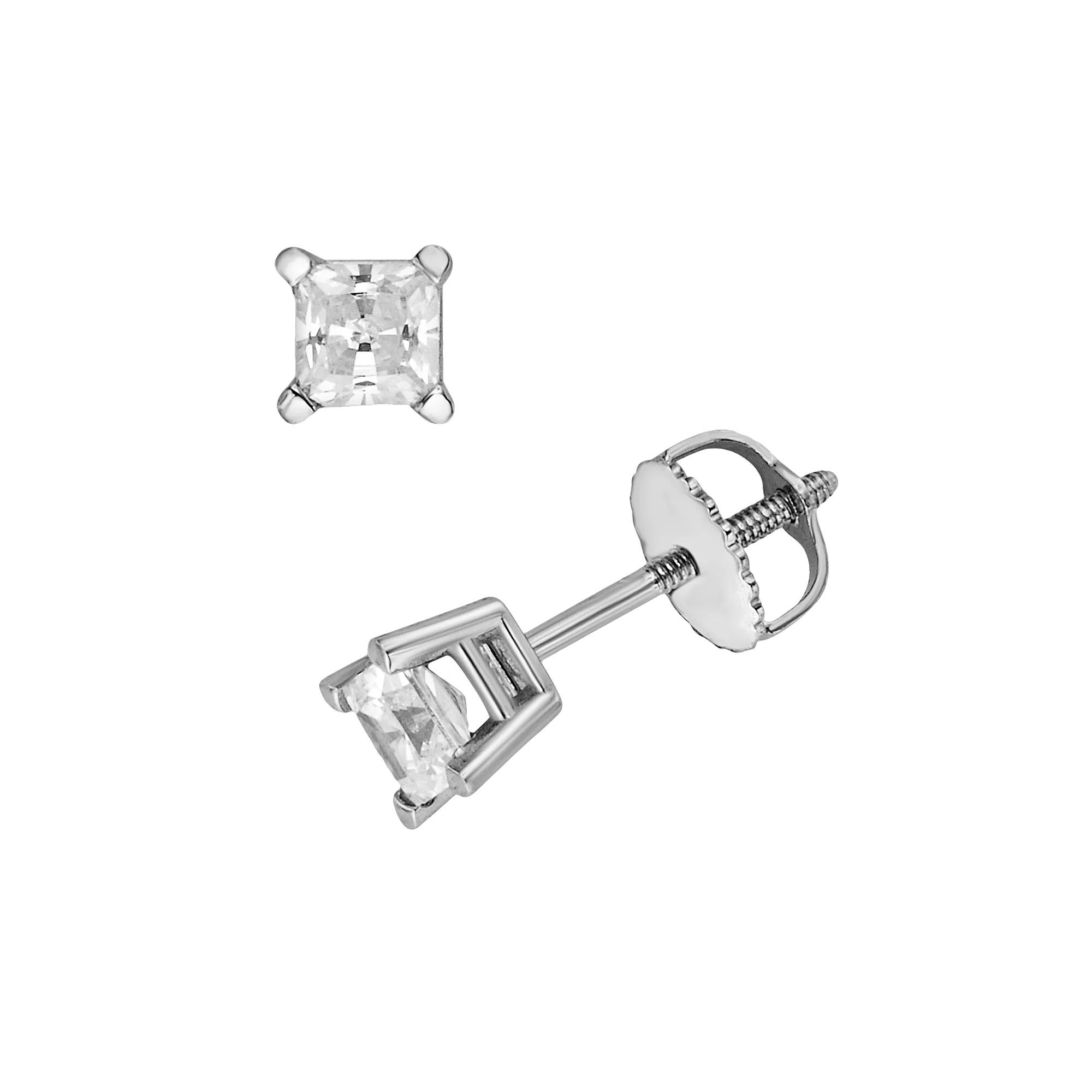 The Regal Collection 18k White Gold 1/2-ct. T.W. IGL Certified Colorless Princess-Cut Diamond Solitaire Earrings, Women's Product Image