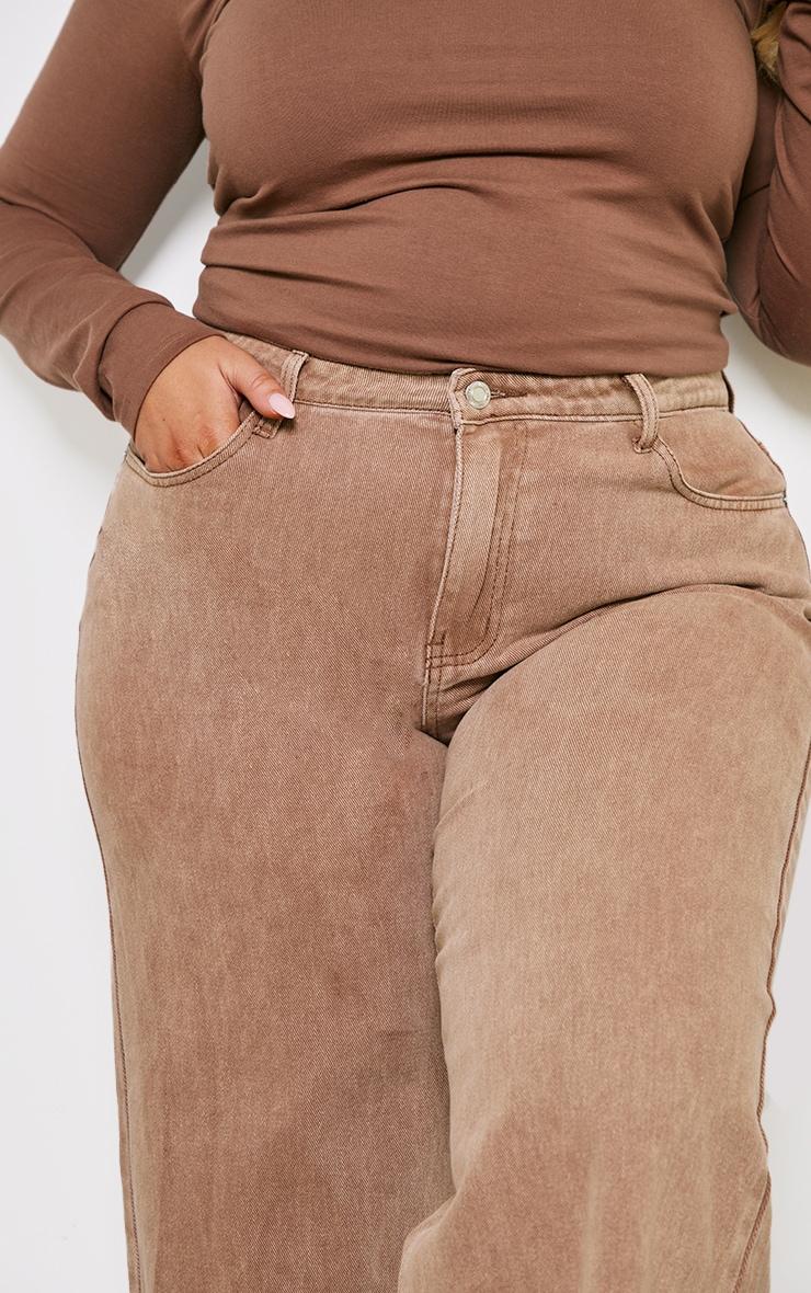 Plus Brown Washed Boyfriend Low Rise Jeans Product Image