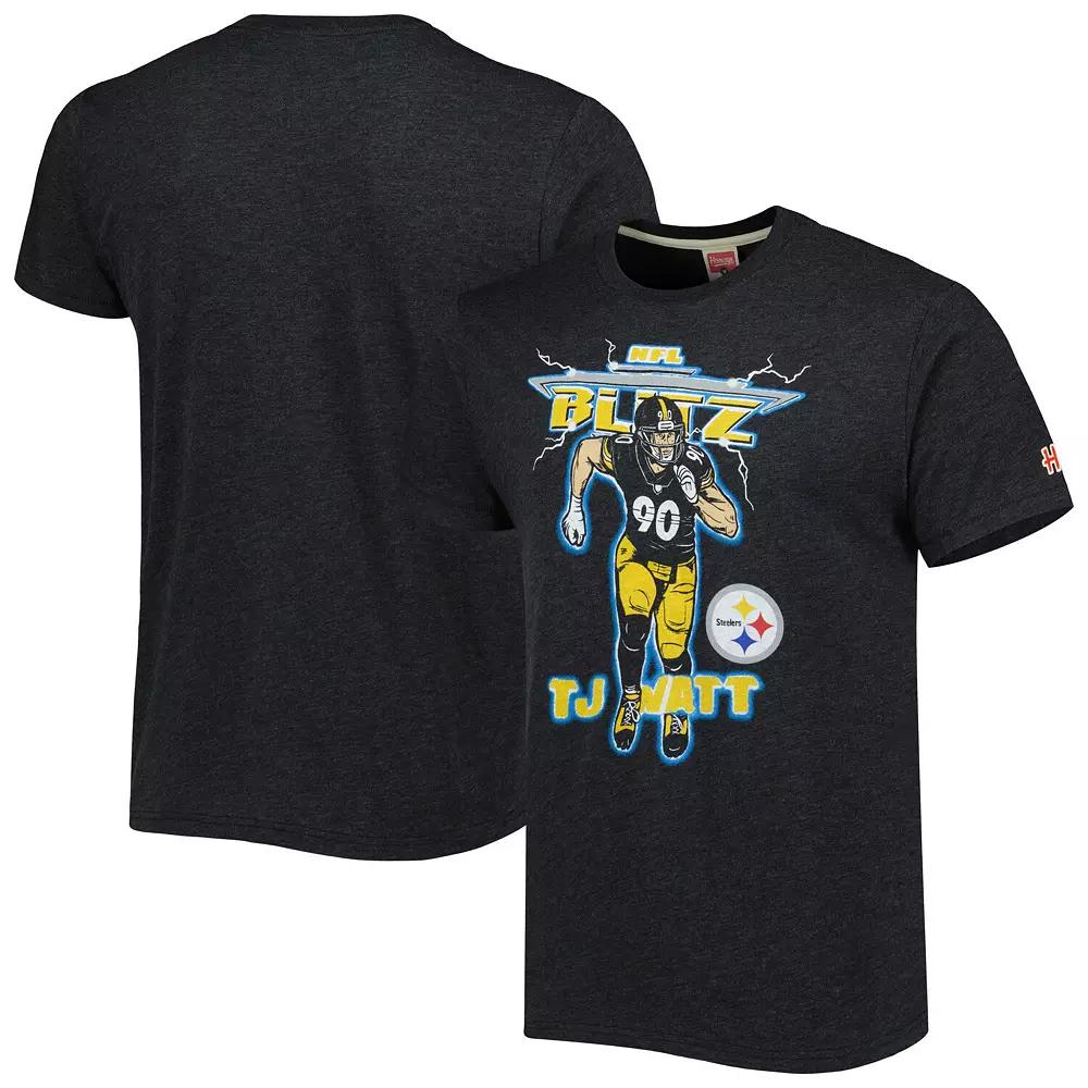 Men's Homage T.J. Watt Heathered Charcoal Pittsburgh Steelers NFL Blitz Player Tri-Blend T-Shirt,  Product Image