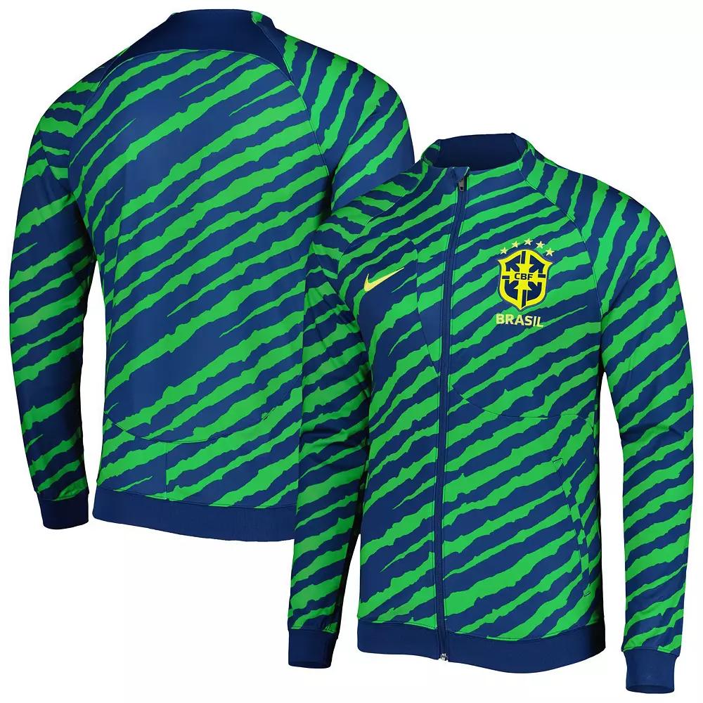 Men's Nike Blue/Green Brazil National Team Academy Pro Anthem Performance Raglan Full-Zip Jacket, Size: Medium, Soc Blue Product Image