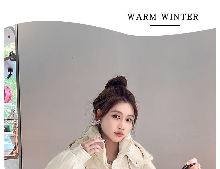 Stand Collar Plain Hood Zip Puffer Jacket Product Image