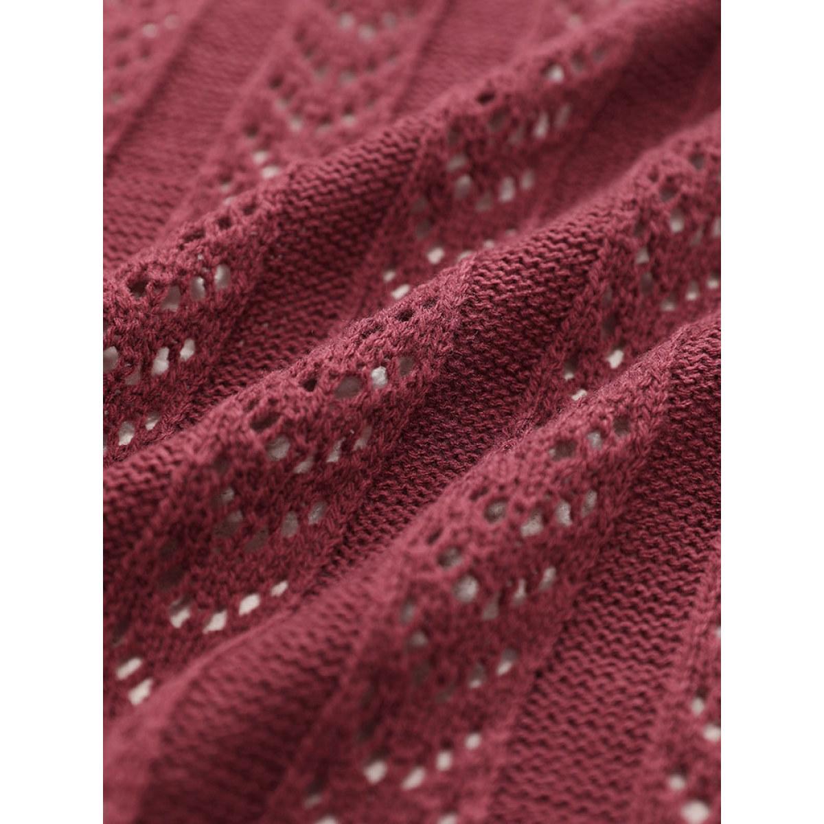 Plus Size Solid Patched Pocket Geo Eyelet Open Front Cardigan Maroon Women Casual Loose Long Sleeve Everyday Cardigans BloomChic 30/6X Product Image