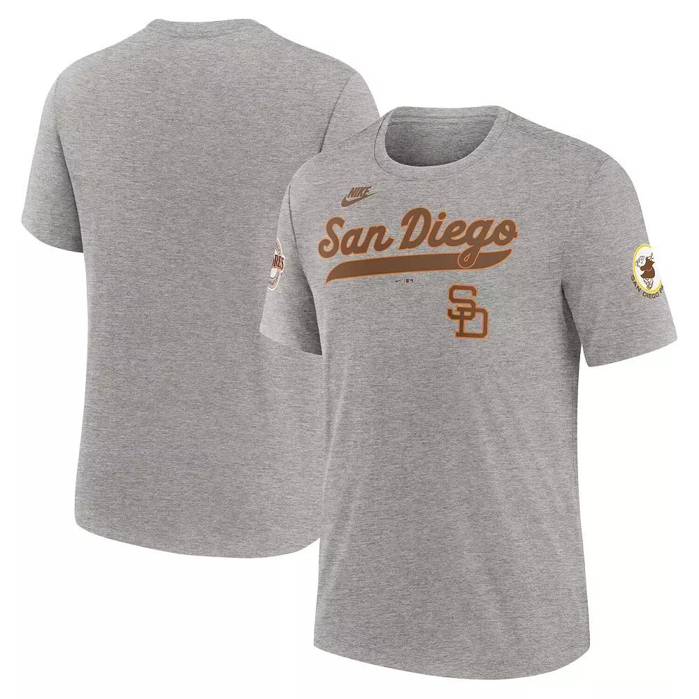 Men's Nike Heather Gray San Diego Padres Cooperstown Collection Eras Tri-Blend T-Shirt,  Product Image