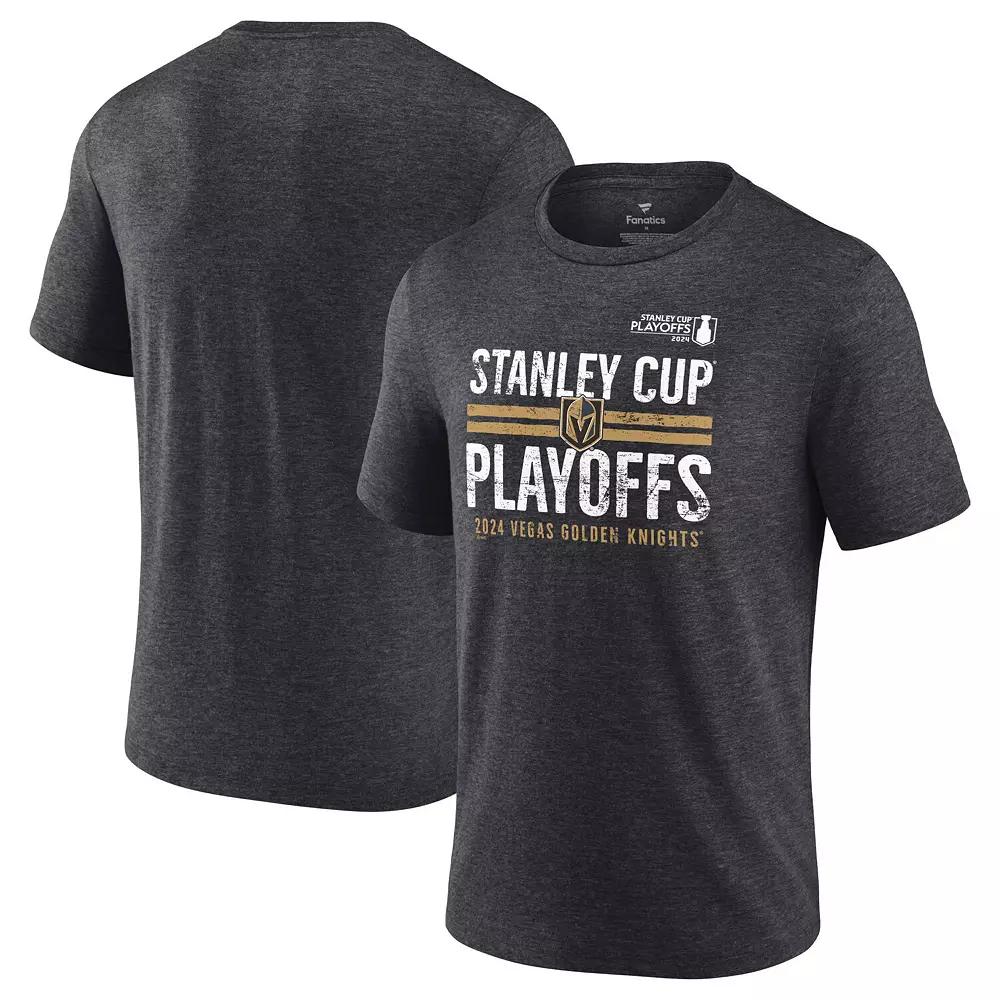 Men's Fanatics Branded  Heather Charcoal Vegas Golden Knights 2024 Stanley Cup Playoffs Crossbar Tri-Blend T-Shirt, Size: Medium, Lvk Charco Product Image