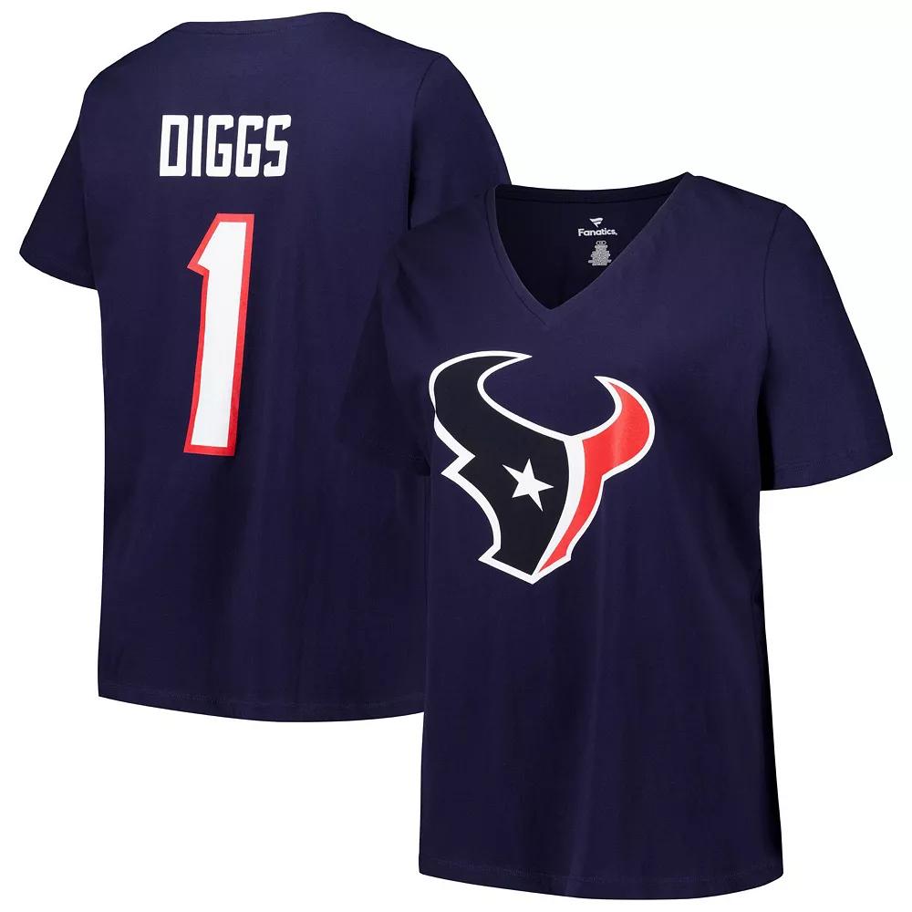 Women's Fanatics Stefon Diggs Navy Houston Texans Plus Size Player Name & Number V-Neck T-Shirt, Size: 3XL, Blue Product Image