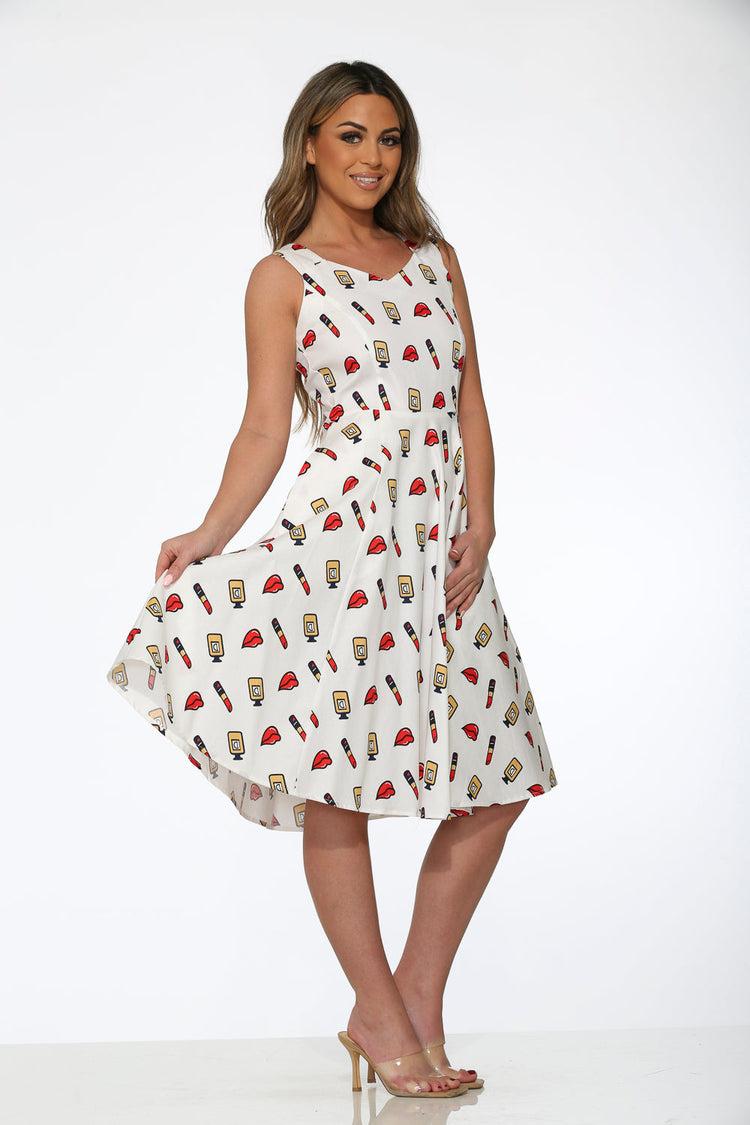 White Red Lipstick Swing Dress Product Image