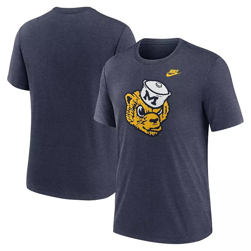 Men's Nike Heather Navy Michigan Wolverines Blitz Evergreen Legacy Primary Tri-Blend T-Shirt, Size: 2XL, Blue Product Image