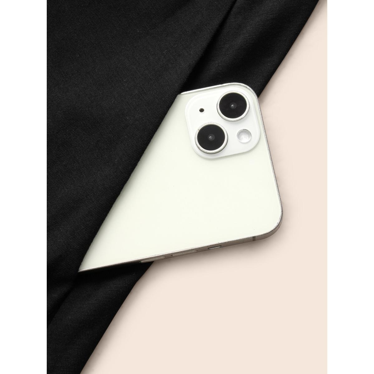 Plus Size Solid Drawstring Ruched Curved Hem Dress Black Women Elegant Gathered V-neck Short sleeve Curvy BloomChic 12/L Product Image