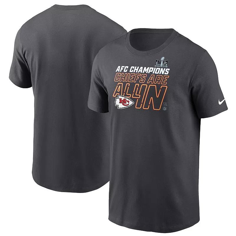 Men's Nike Anthracite Kansas City Chiefs 2023 AFC Champions Locker Room Trophy Collection Tall T-Shirt, Size: 3XLT, Grey Product Image