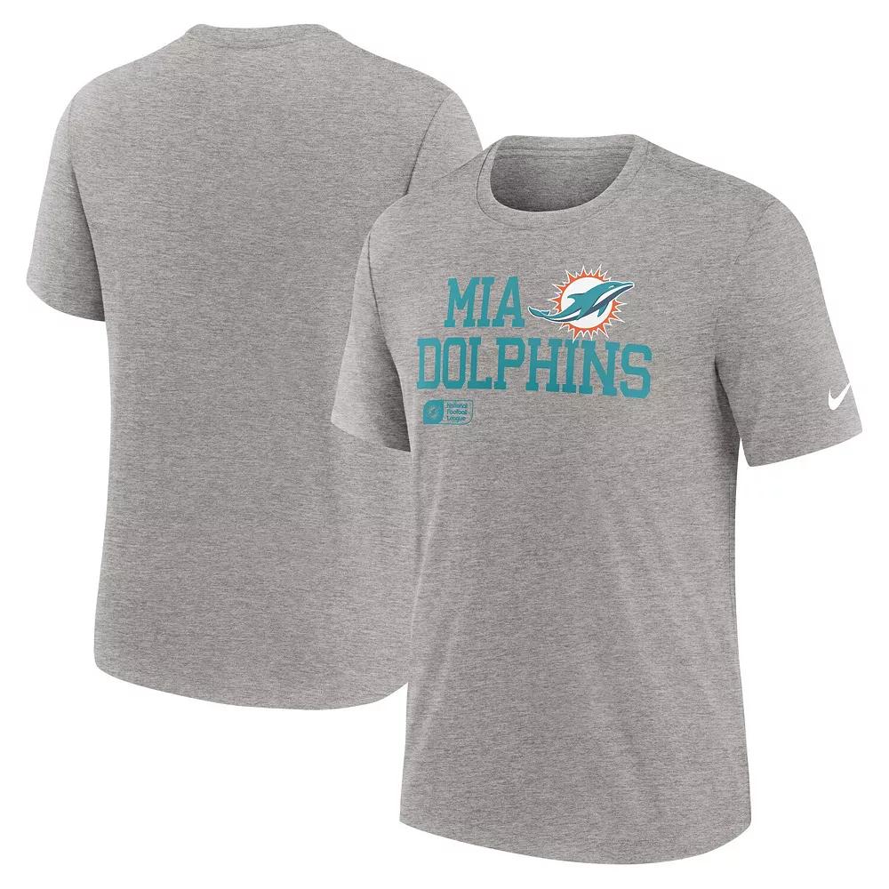 Men's Nike Heather Gray Miami Dolphins Overlap Lockup Tri-Blend T-Shirt, Size: Large, Grey Product Image