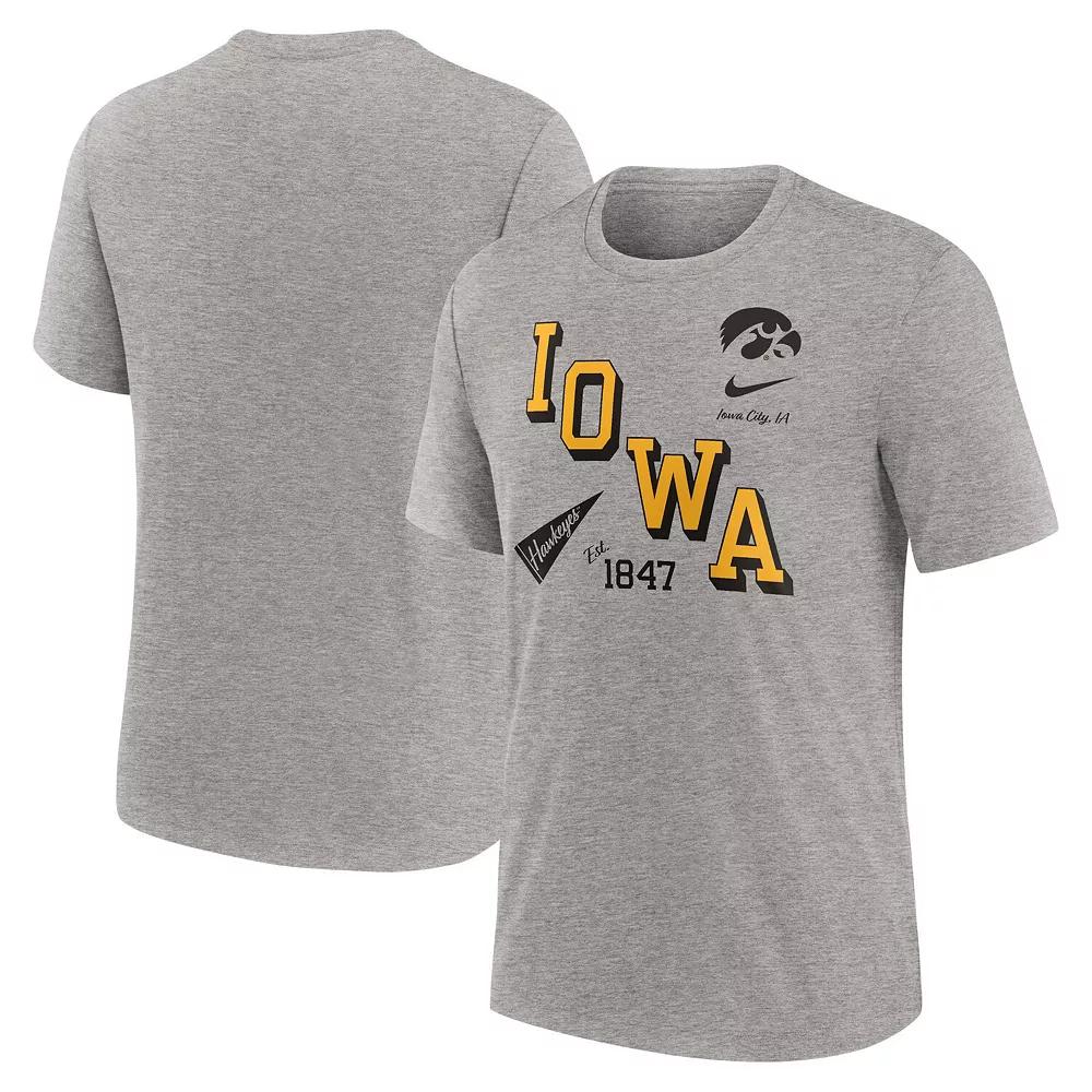 Men's Nike Heather Gray Iowa Hawkeyes Blitz Roll Call Tri-Blend T-Shirt,  Product Image