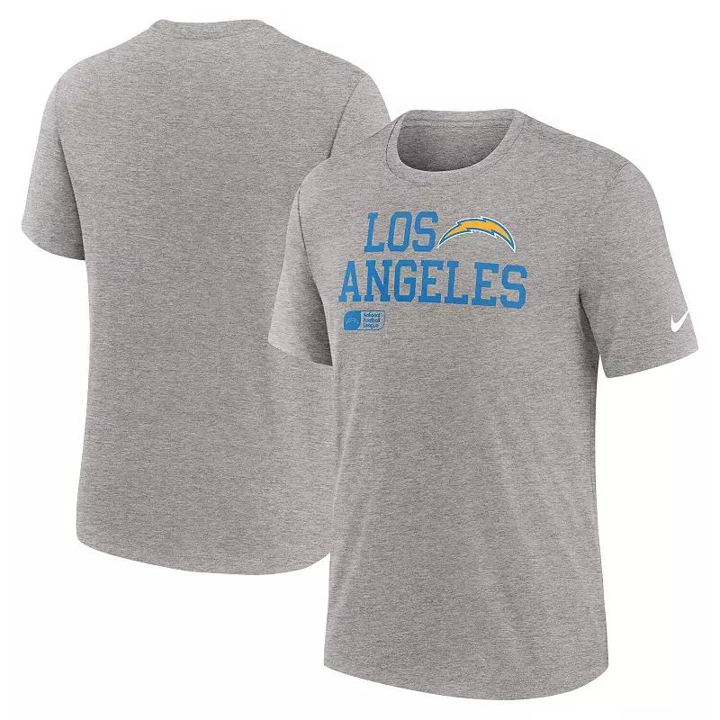 Men's Nike Heather Gray Los Angeles Chargers Overlap Lockup Tri-Blend T-Shirt,  Product Image