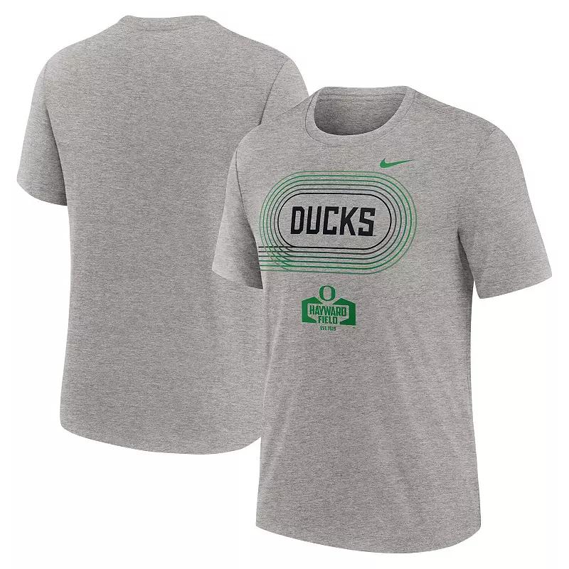 Men's Nike Heather Gray Oregon Ducks Blitz Evergreen Legacy Primary Tri-Blend T-Shirt, Size: 2XL, Grey Product Image