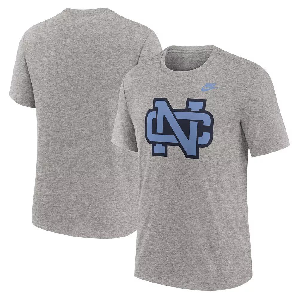 Men's Nike Heather Gray North Carolina Tar Heels Blitz Evergreen Legacy Primary Tri-Blend T-Shirt, Size: Large, Grey Product Image
