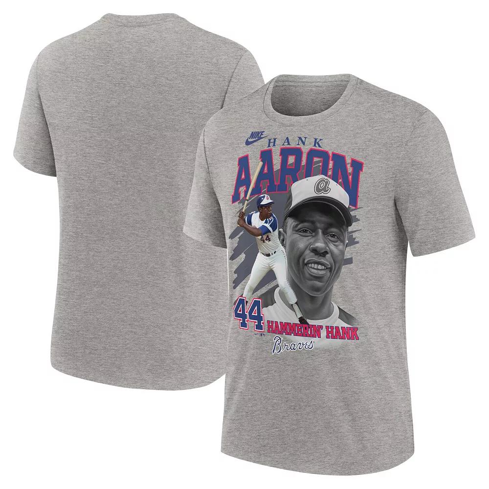 Men's Nike Hank Aaron Heather Gray Atlanta Braves Cooperstown Collection Player Local T-Shirt,  Product Image
