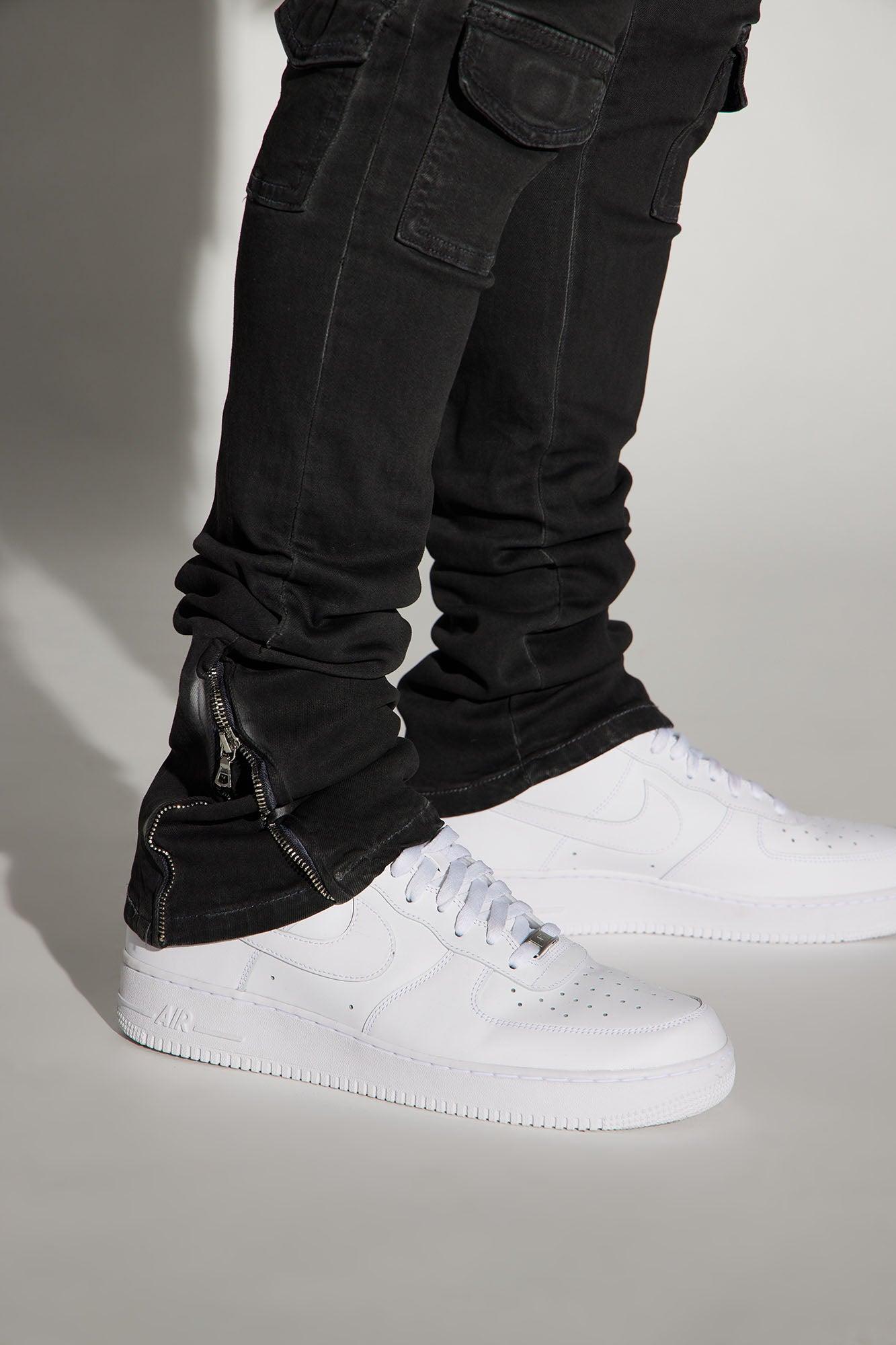 Triple Cargo Stacked Skinny Flare Jeans - Black Wash Product Image