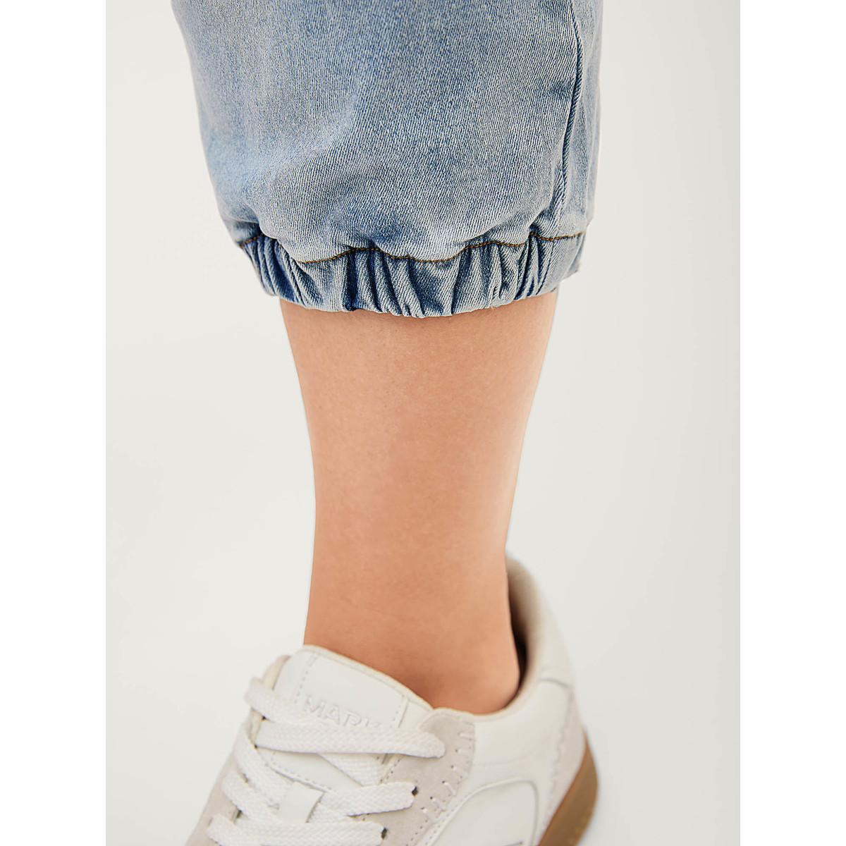 Plus Size Stretchy Waist Boyfriend Jeans Women Midblue Medium stretch Slanted pocket Jeans BloomChic 16/1X Product Image