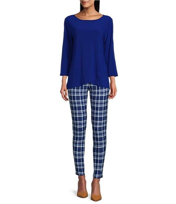 Slim Factor by Investments Ponte Knit Blue Plaid No Waist Skinny Leg Leggings Product Image
